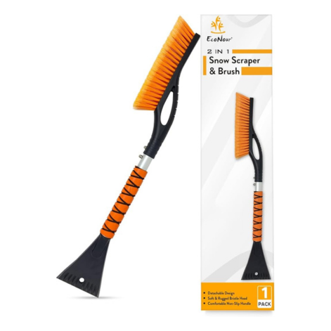 EcoNour 27" Aluminum Snow Brush & Ice Scraper for Car Windshield and Window | Car Snow Scraper and Brush with Ergonomic Foam Grip Winter Accessories (Orange)