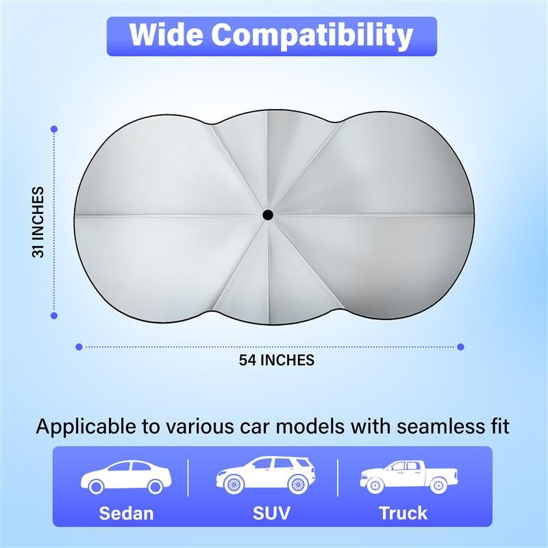 EcoNour foldable Car Windshield Sunshade Umbrella, protects car interior from sun damage