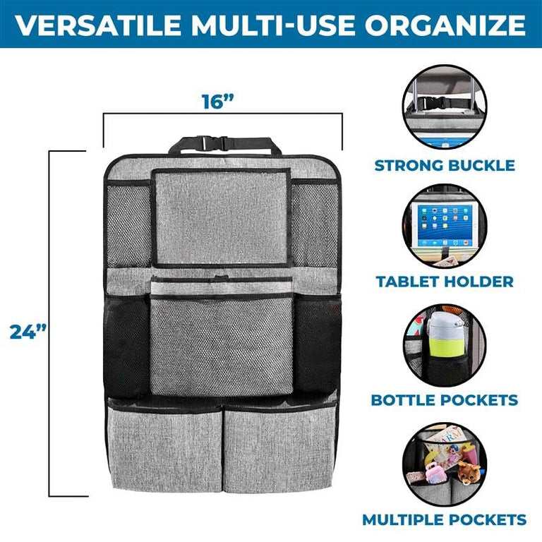 Large Back Seat Protector (2-Pack) – Waterproof kick mats with 2-pocket organizer for kids’ feet.