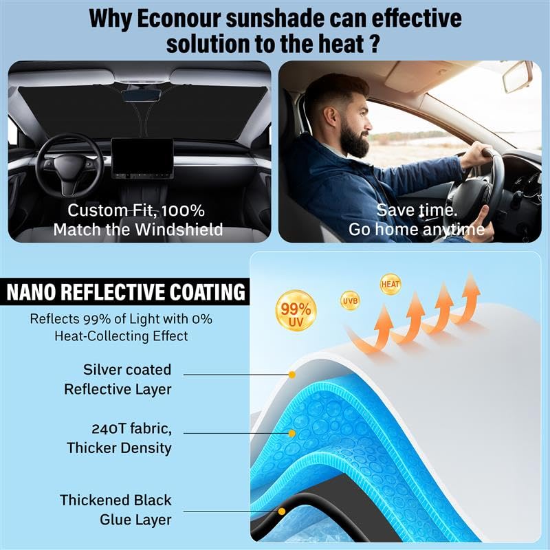 EcoNour Chevy Express Windshield Sunshade (1996–2025) – Reflective sun visor protects interior from sun damage.