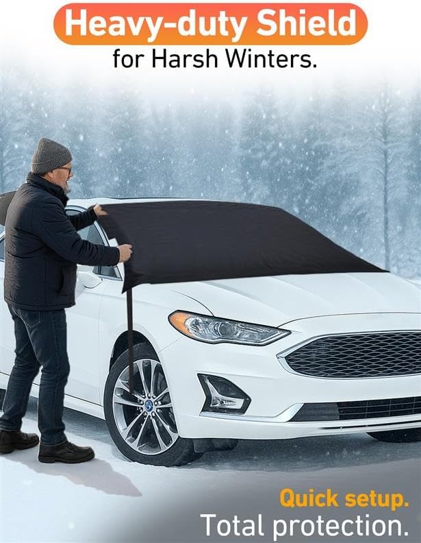 EcoNour Car Snow Cover Compatible with Ford Fusion | 600D OxfordWindshield Cover for Ice & Snow with S-Hook Straps | Waterproof & Anti-Slip Winter Car Cover