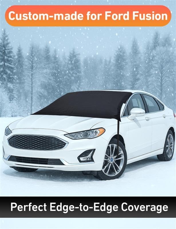 EcoNour Car Snow Cover Compatible with Ford Fusion | 600D OxfordWindshield Cover for Ice & Snow with S-Hook Straps | Waterproof & Anti-Slip Winter Car Cover