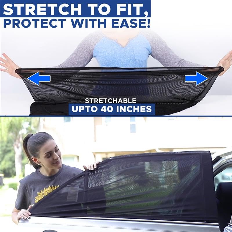 Car Side Window Sun Shade | EcoNour 2-Pack Stretchable Mesh Sun Blocker for Vehicles