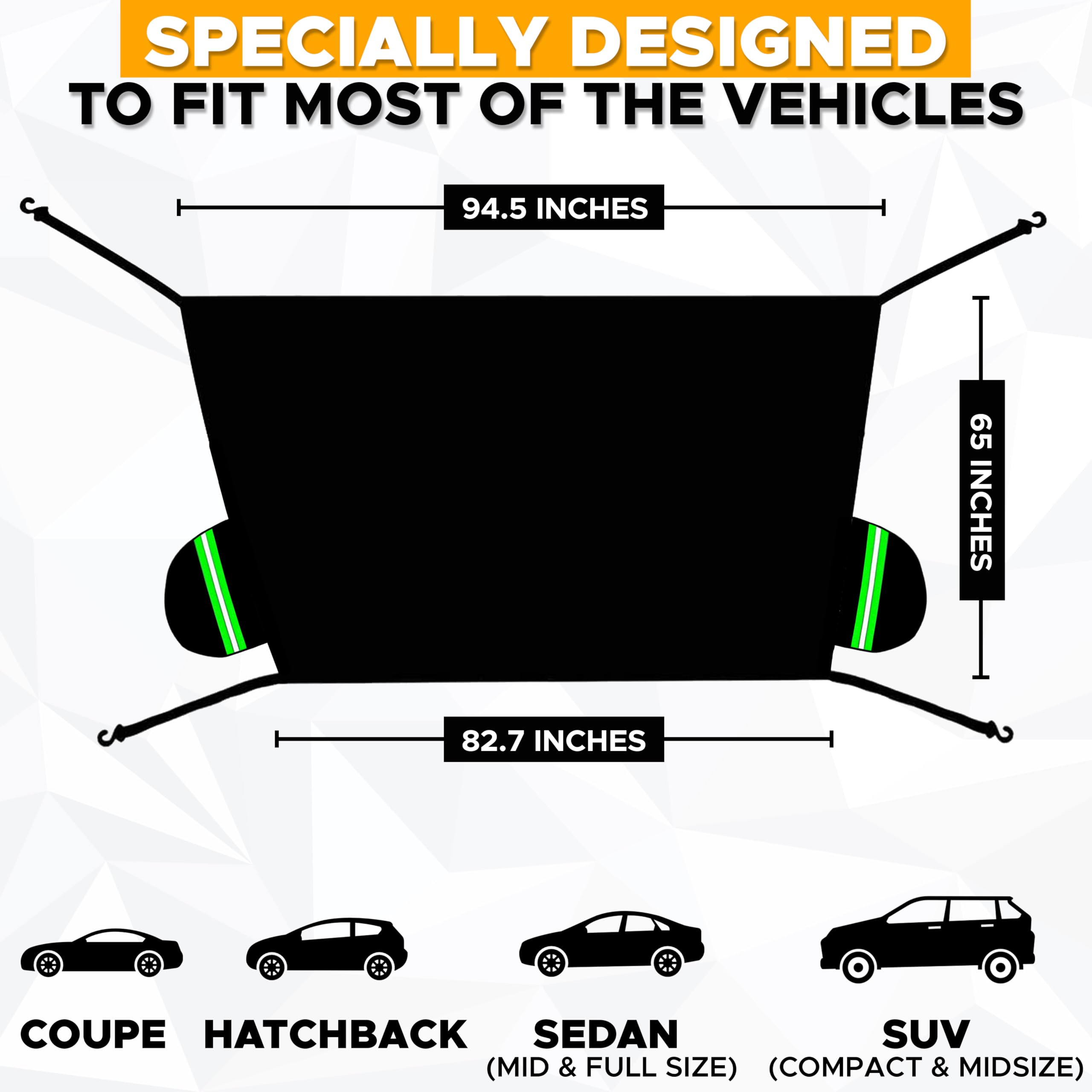 EcoNour foldable Car Windshield Snow Cover with Side Mirrors Cover (Black) for winter protection.