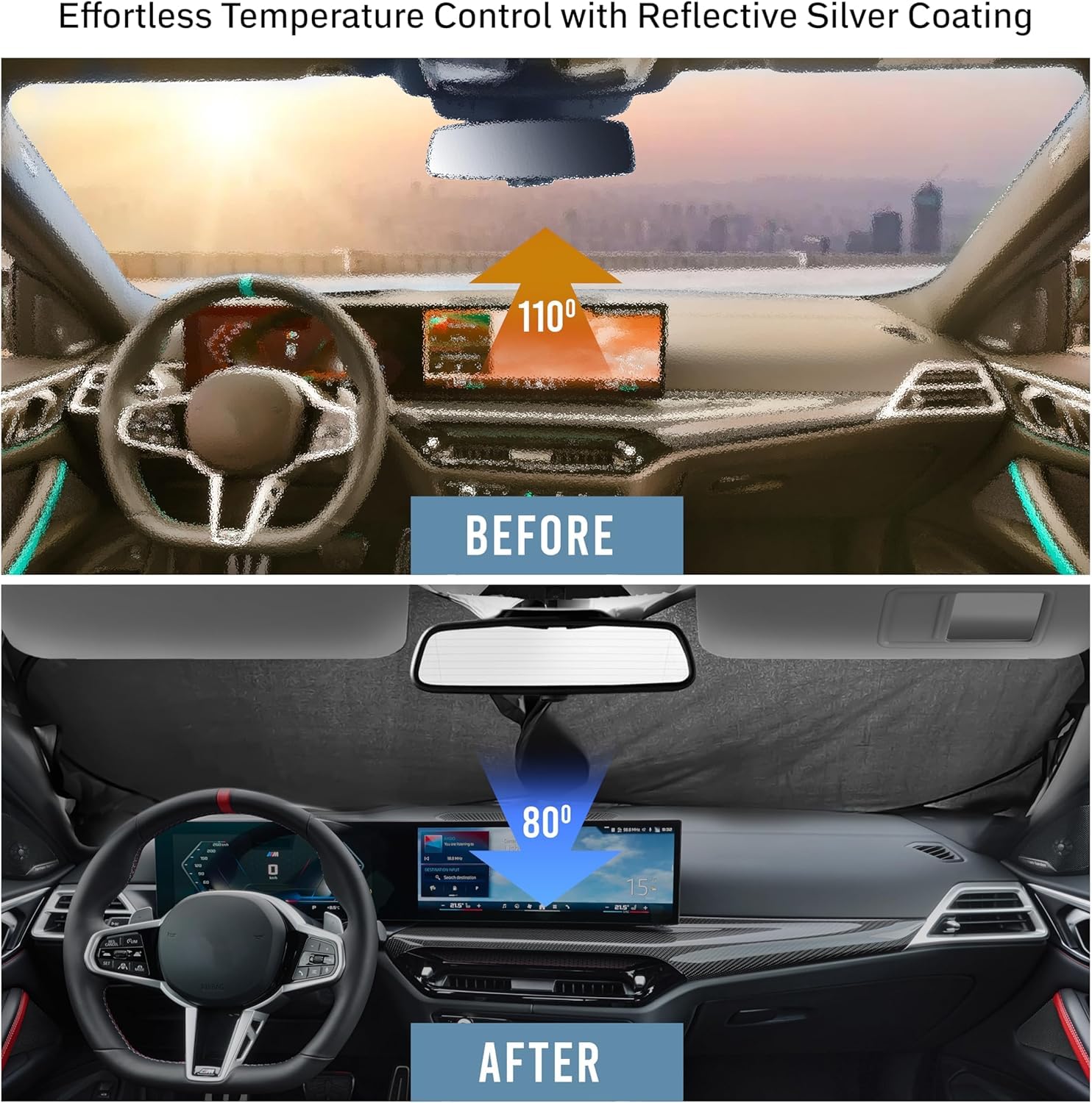 Foldable Windshield Sun Shade for Car – EcoNour Medium 64"x32" Sunshade for Cars & SUVs