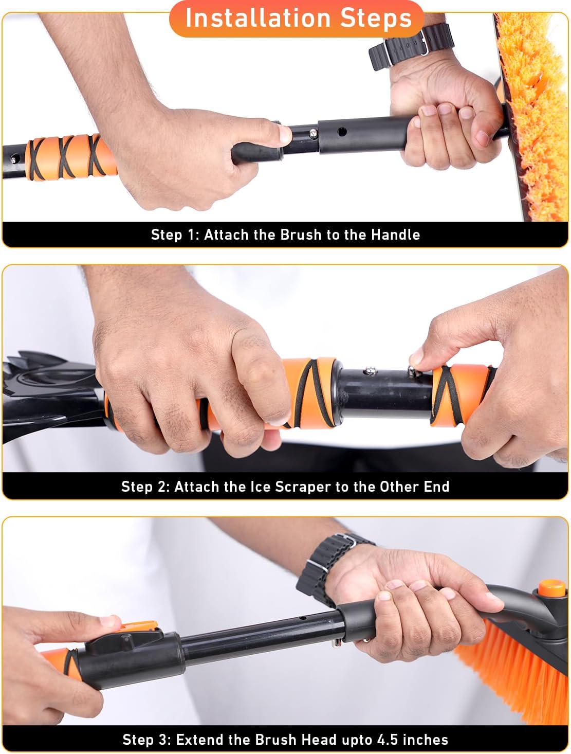 EcoNour 44.7" 3-in-1 Extendable Snow Brush & Ice Scraper for Car, Truck & SUV