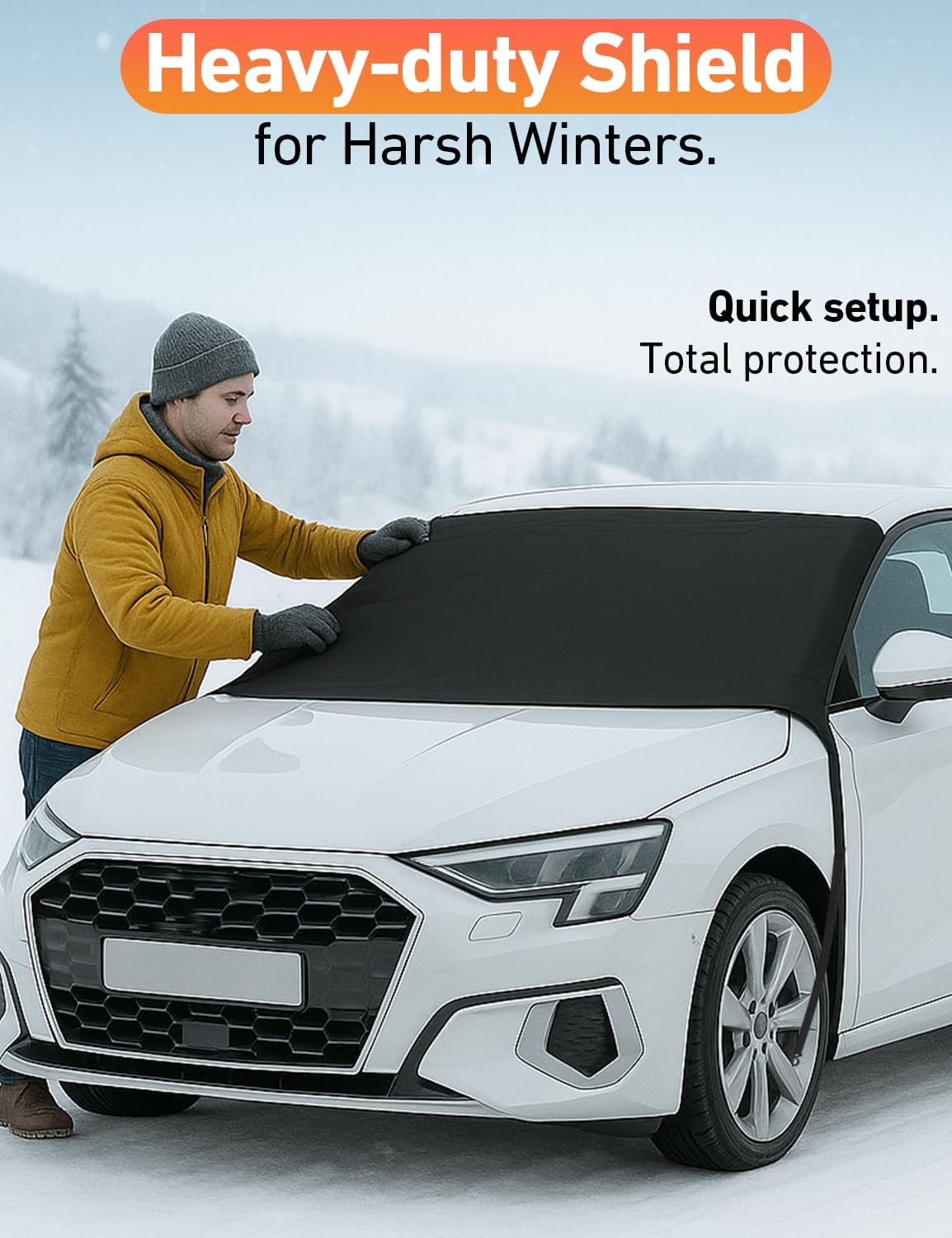 EcoNour Car Snow Cover for Audi A3 A4 A5 A6 | 600D Oxford Windshield Cover for Ice & Snow | Waterproof Anti-Slip Winter Car Cover