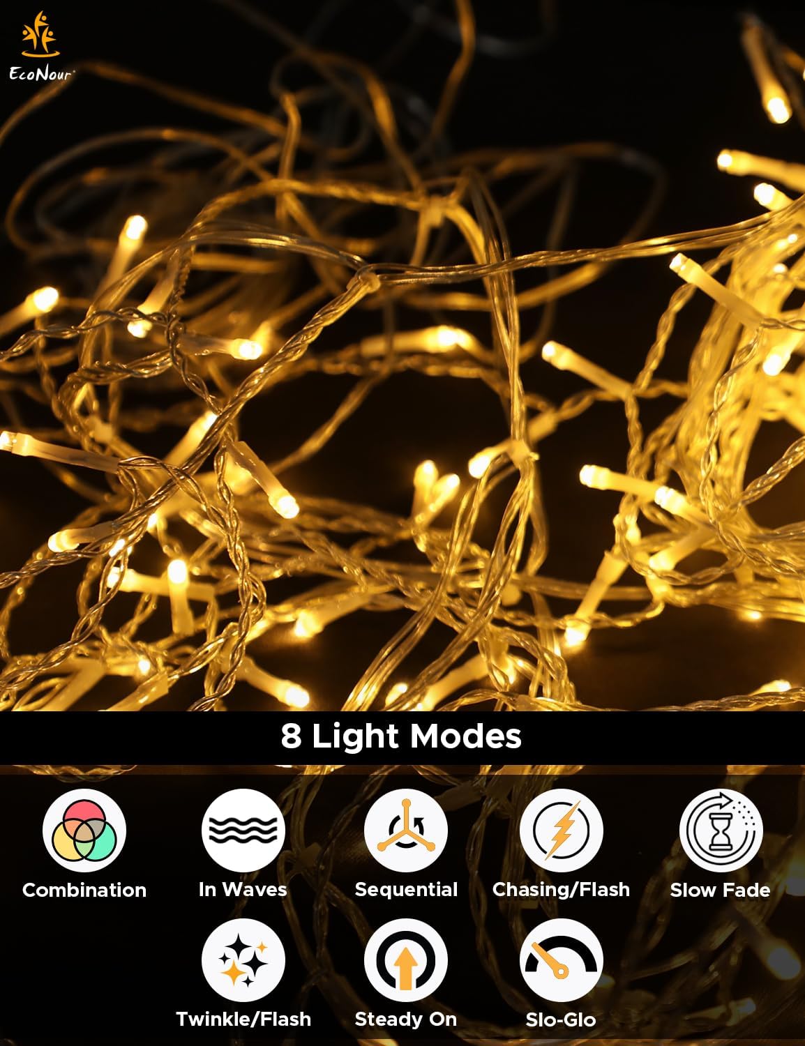 EcoNour Icicle Lights for Outside | 360 LED Icicle Christmas Lights Outdoor with 8 Modes, Connectable String Light with Timer, Memory Function, Waterproof Twinkle Outdoor Christmas lights - Warm White