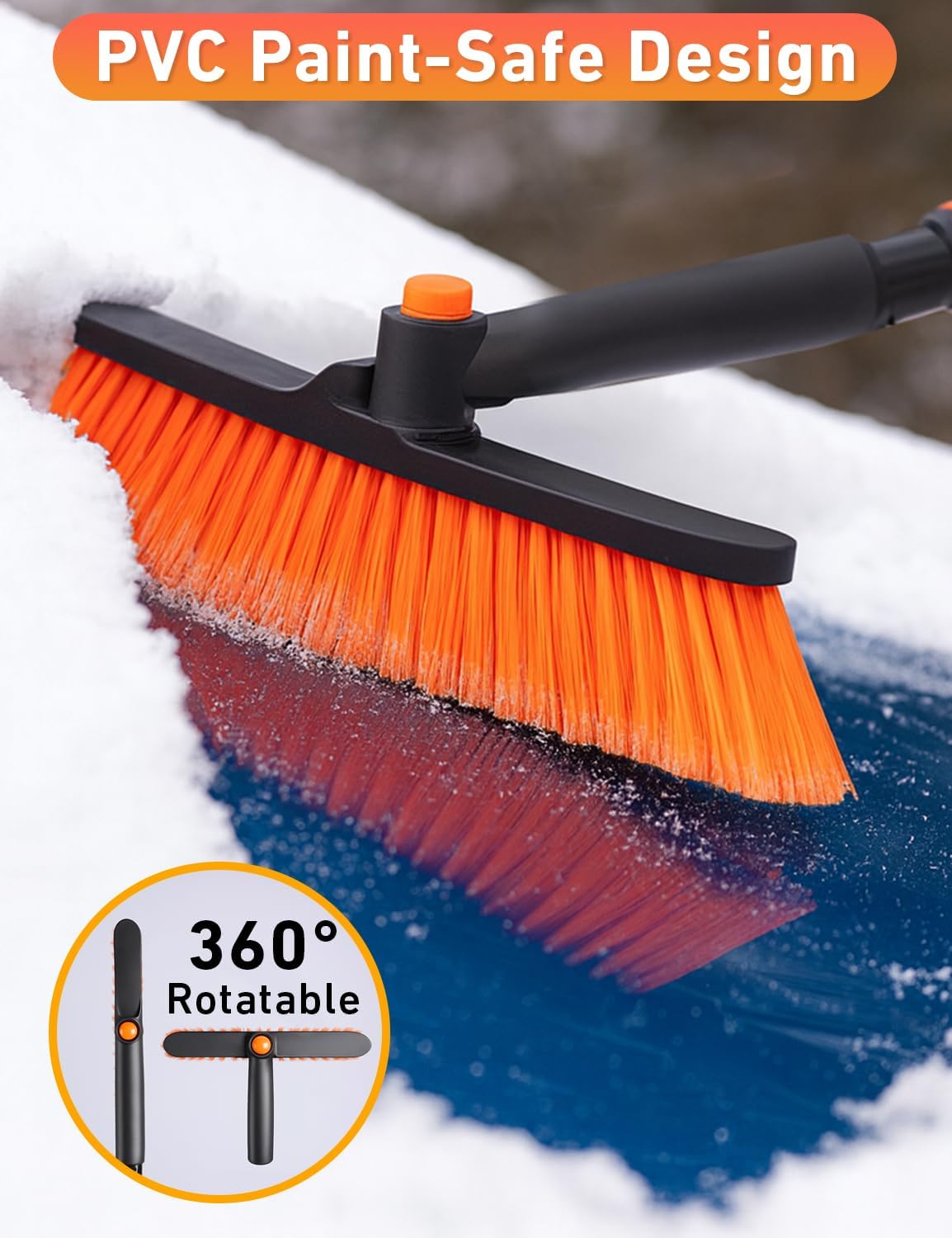 EcoNour 44.7" 3-in-1 Extendable Snow Brush & Ice Scraper for Car, Truck & SUV