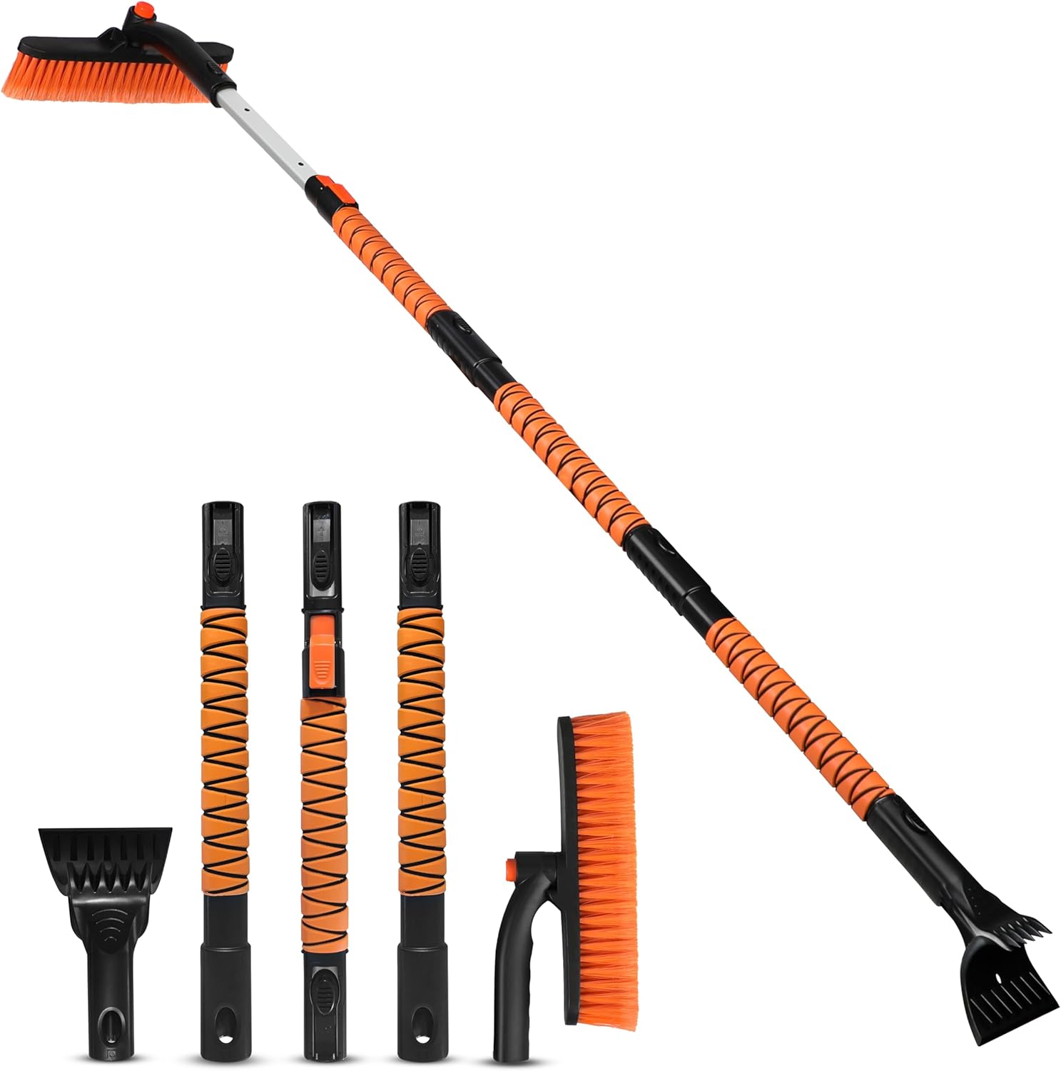EcoNour 63" Extendable Snow Brush & Ice Scraper with 360° Pivoting Head – Extra Long Car Tool