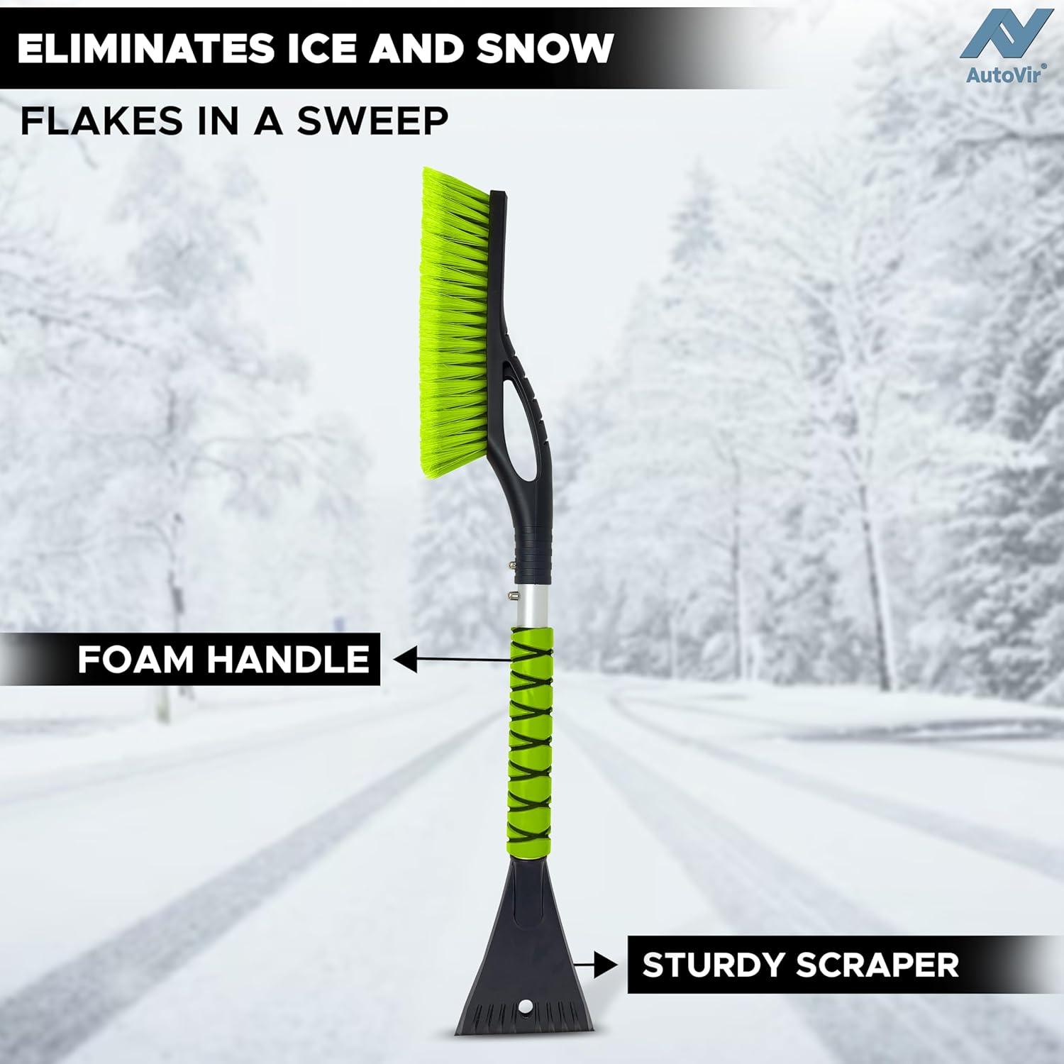 Compact Snow Brush & Ice Scraper for Car Windshield 27" (Green) | EcoNour – Easy to Use