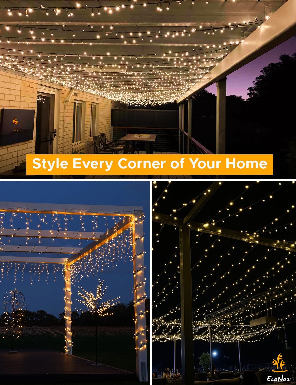 EcoNour 74Ft 1000 LED Cluster Twinkle Lights for Christmas Tree, 8 Modes String Lights for Decoration with Timer and Memory Function, Ambient Warm White Fairy Lights for Magical Home & Garden Decor