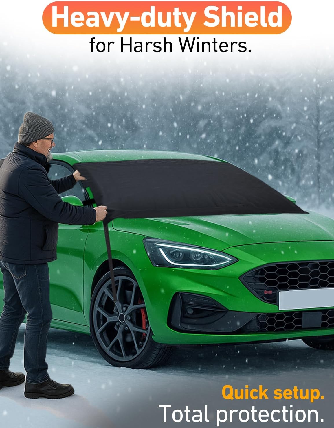 EcoNour Car Snow Cover Compatible for Ford Focus | Windshield Cover for Ice and Snow with S-Hook Straps | Heavy-Duty 600D Oxford Winter Car Cover, Waterproof & Anti-Slip