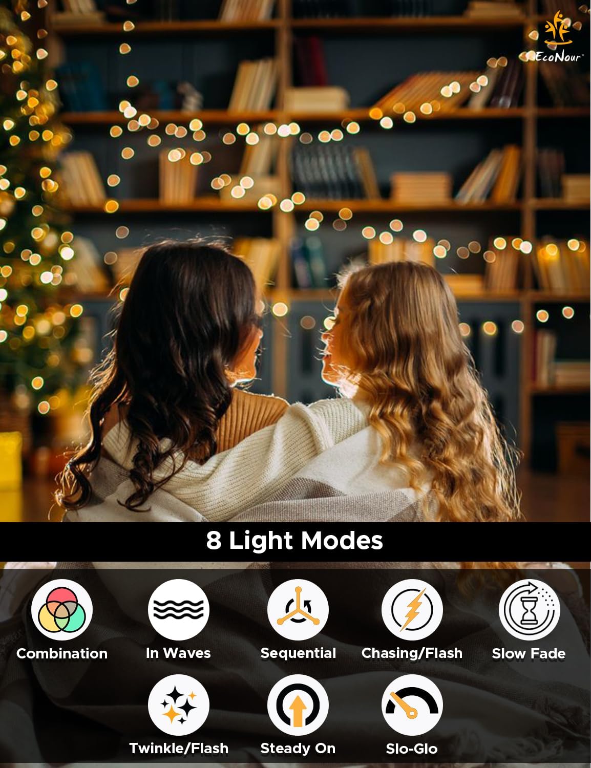 EcoNour 62Ft 720 LED Cluster Twinkle Lights for Christmas Tree, 8 Modes String Lights for Decoration with Timer and Memory Function, Ambient Warm White Fairy Lights for Magical Home & Garden Decor