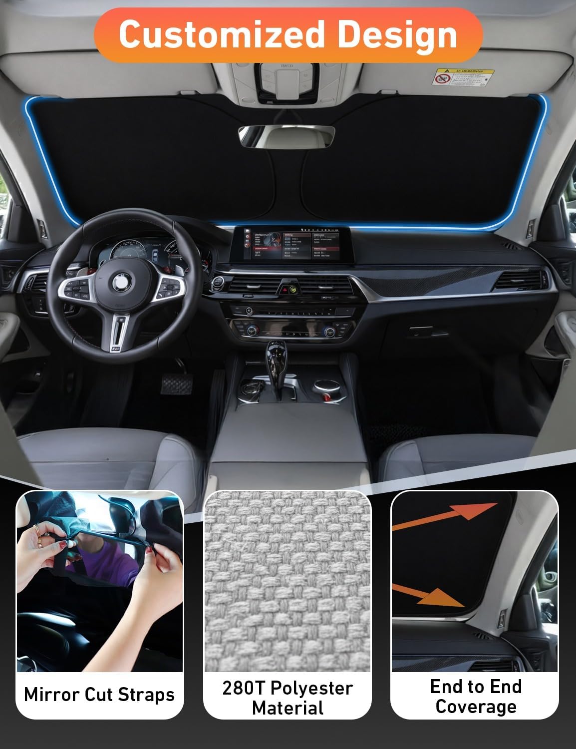 EcoNour Windshield Sunshade for Mini Cooper F55 2014–2024 | Foldable Car Windshield Sun Shade, UV & Heat Protection