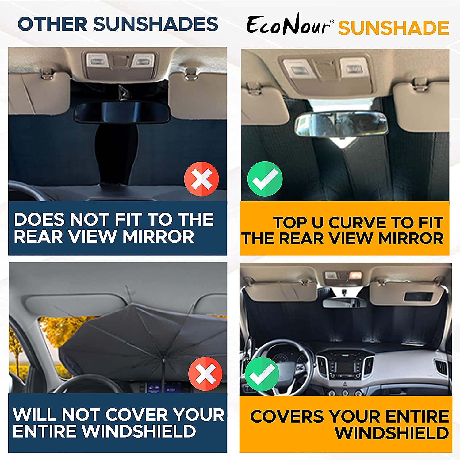 Accordion Windshield Sunshade for Jeep Wrangler EcoNour Compact XS 53x17 inches
