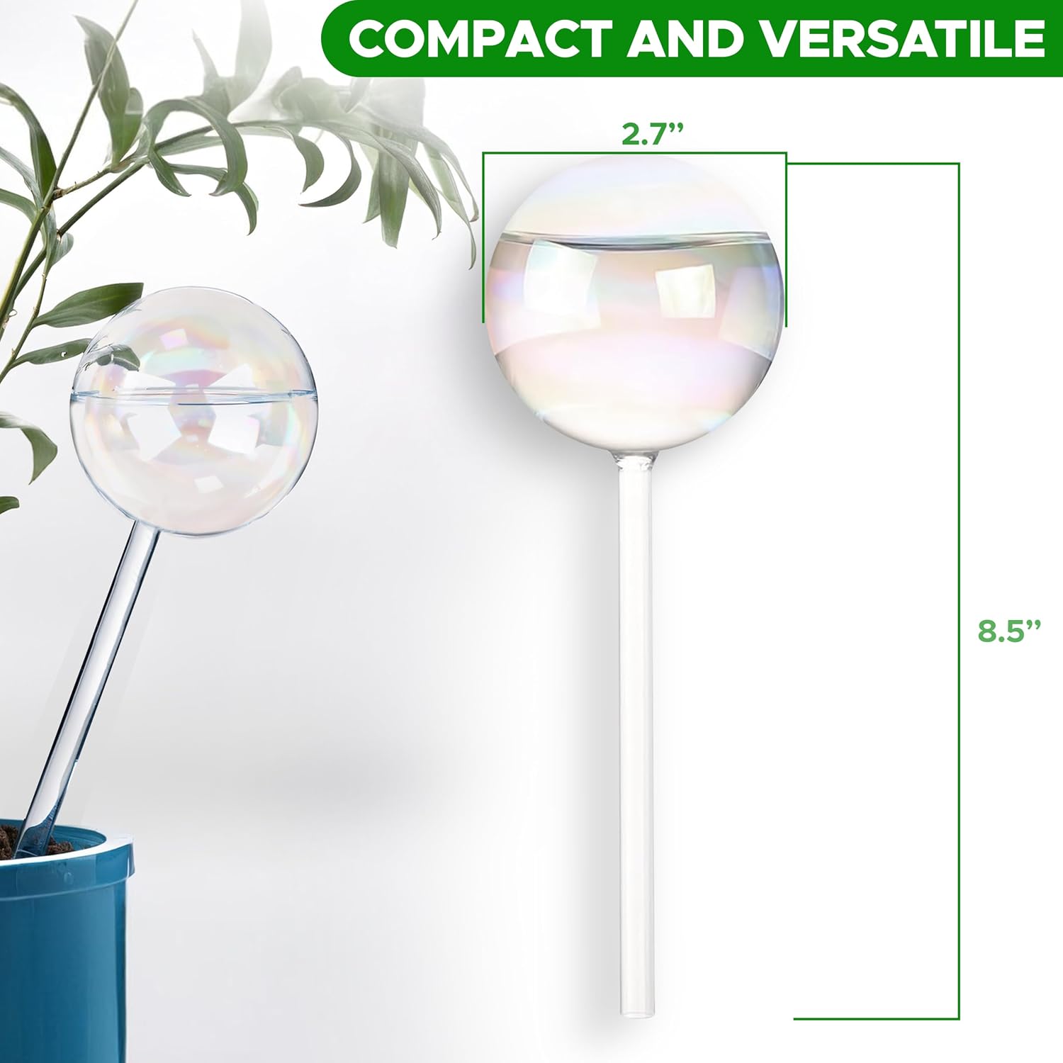 EcoNour 2-Piece Iridescent Self-Watering Glass Globes – Automatic Plant Waterer for Indoor & Outdoor Plants