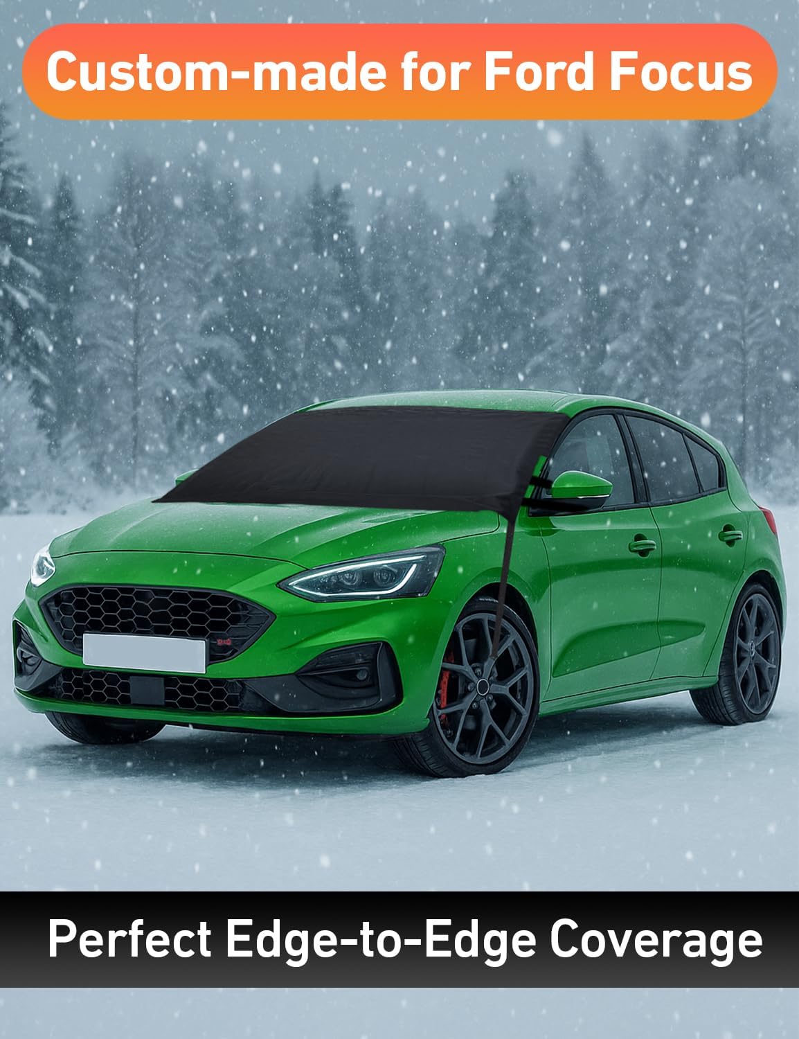 EcoNour Car Snow Cover Compatible for Ford Focus | Windshield Cover for Ice and Snow with S-Hook Straps | Heavy-Duty 600D Oxford Winter Car Cover, Waterproof & Anti-Slip