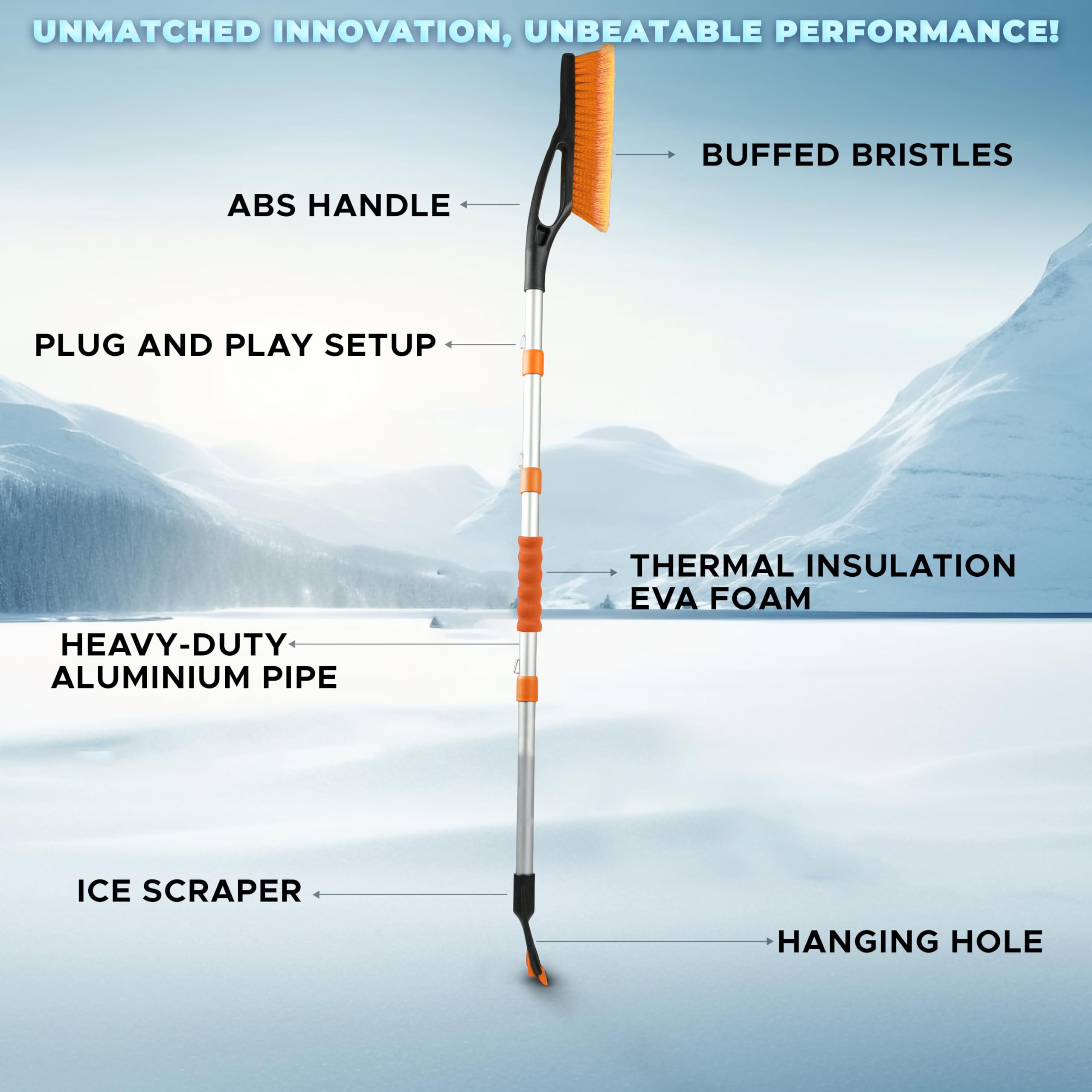 Detachable Snow Brush with Ice Scraper 57" with EVA Foam Grip EcoNour