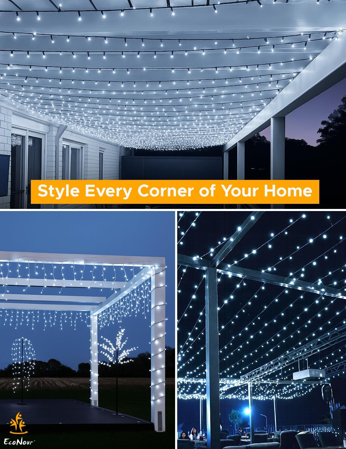 EcoNour 74Ft 1000 LED Cluster Twinkle Lights for Christmas Tree, 8 Modes String Lights for Decoration with Timer and Memory Function, Elegant Cool White Fairy Lights for Magical Home & Indoor