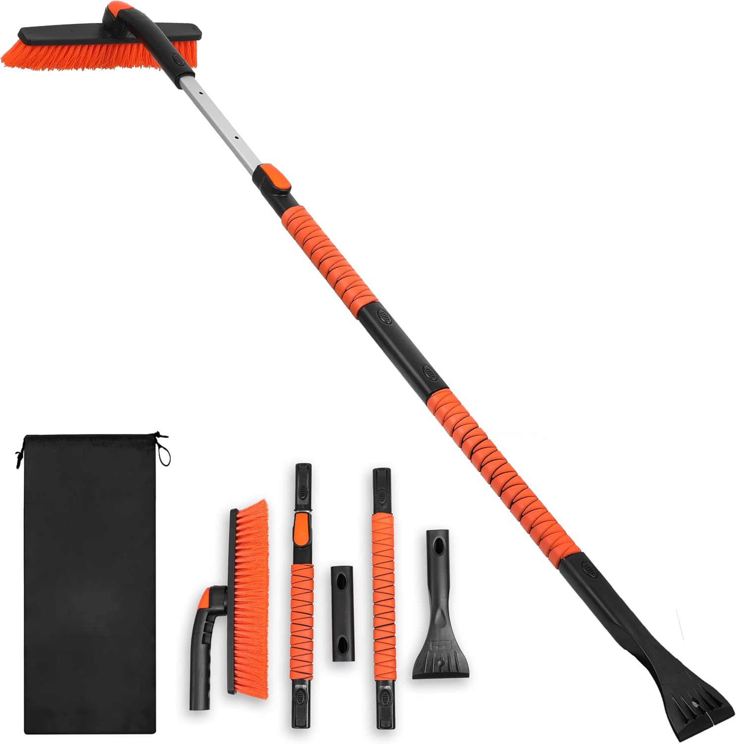 EcoNour 53" 3 in 1 Extendable Snow Brush with Ice Scraper for Car Windshield – Long Pivoting Tool