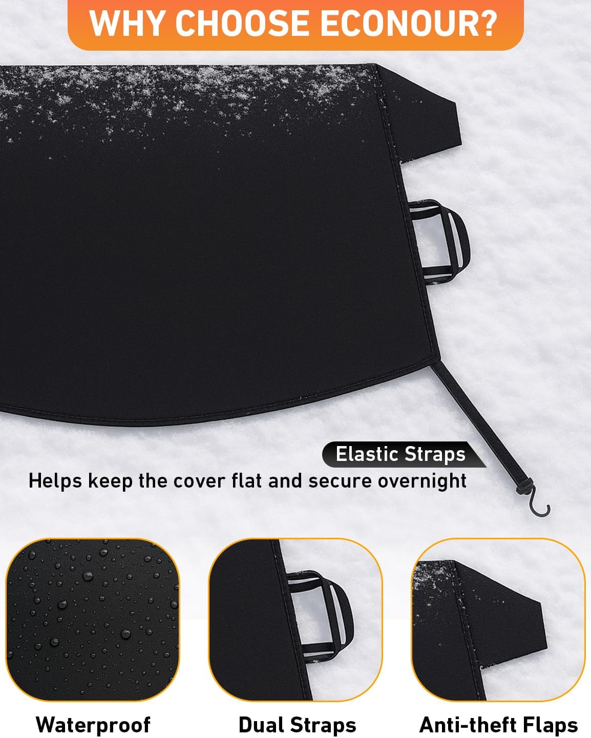 EcoNour Car Snow Cover Compatible with Ford Fusion | 600D OxfordWindshield Cover for Ice & Snow with S-Hook Straps | Waterproof & Anti-Slip Winter Car Cover