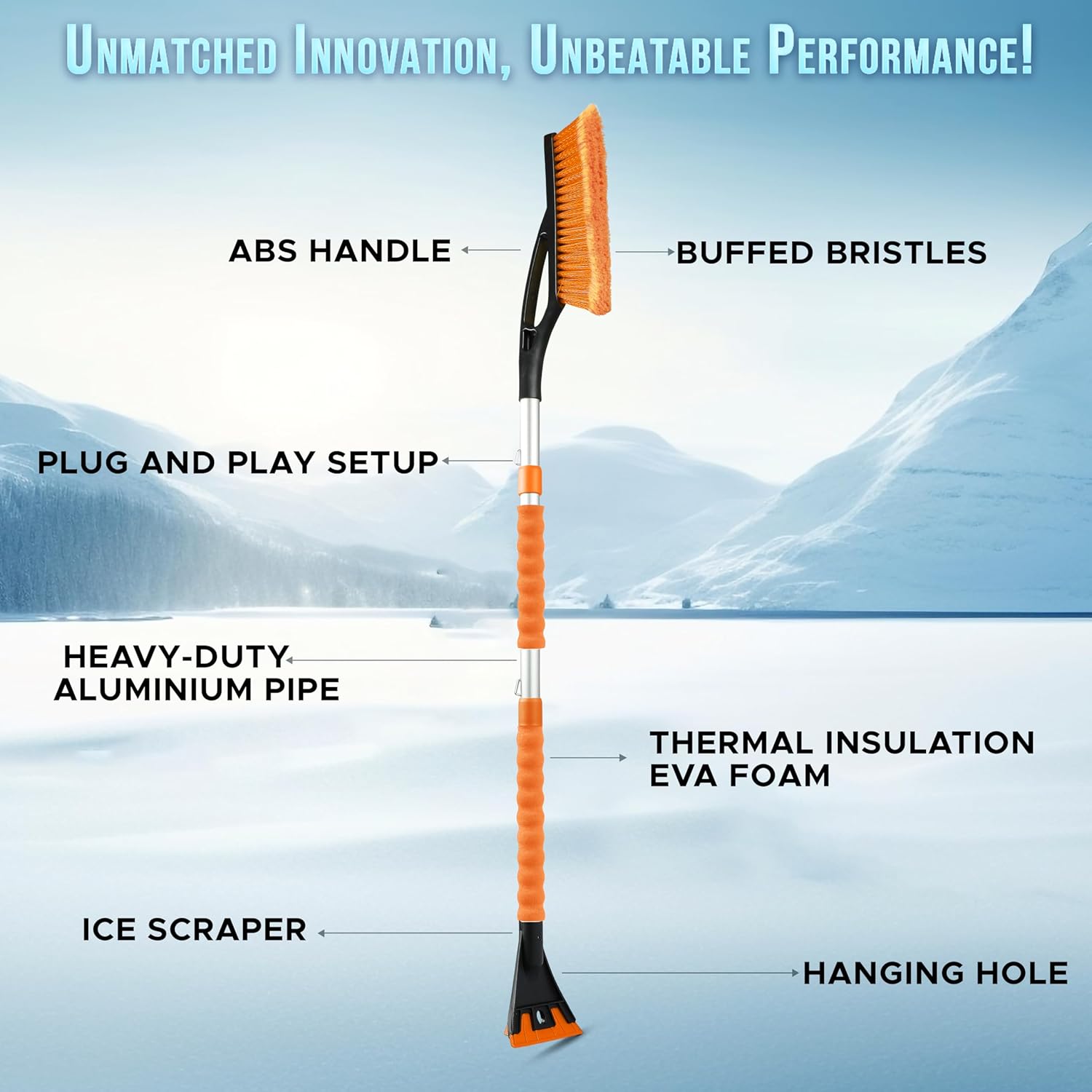 EcoNour 43" Extendable Snow Brush & Ice Scraper for Car Windshield | 3 Parts Detachable Telescopic Snow Brush for Car, Trucks, SUV | Long Snow Scraper with Brush | Car Winter Accessories