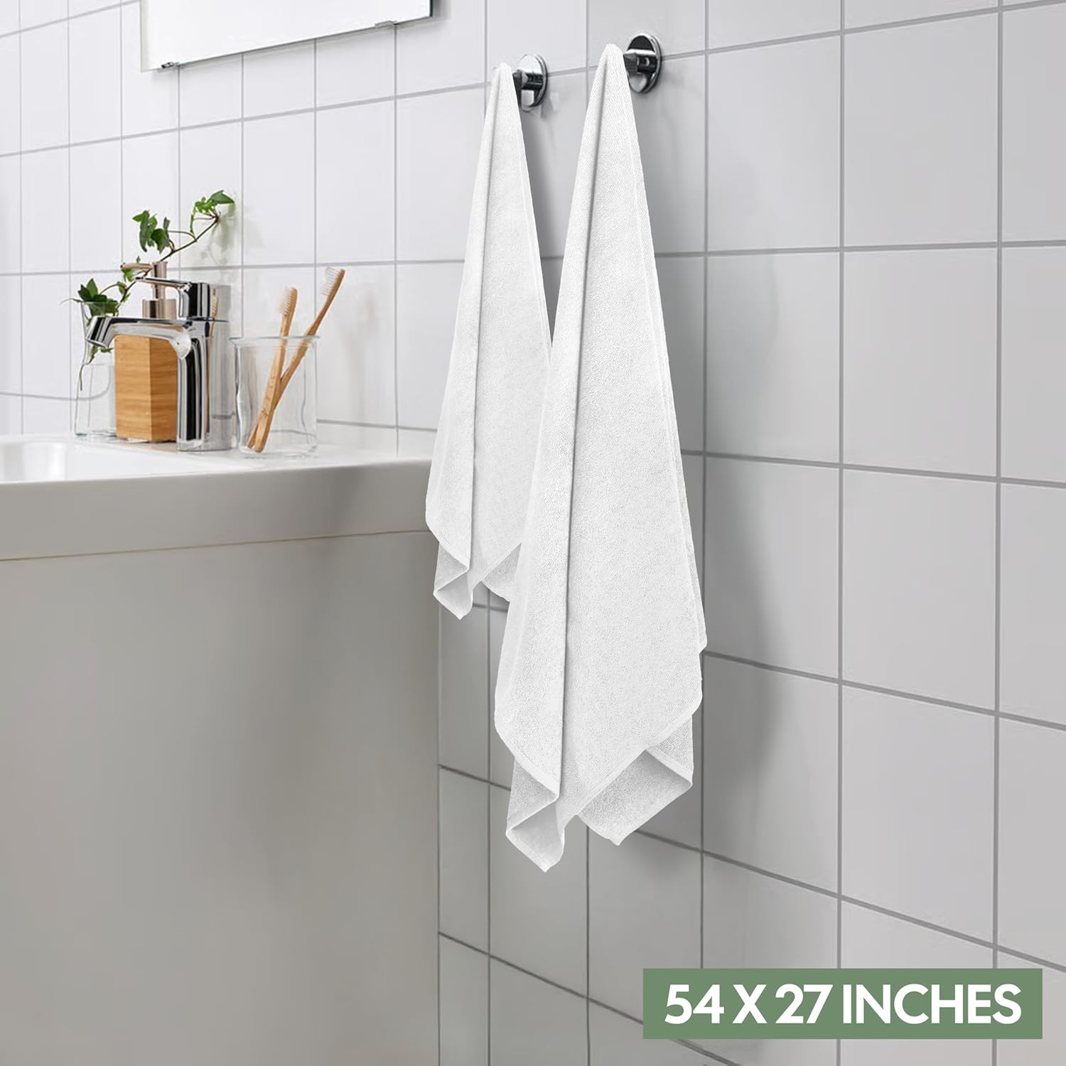 EcoNour Luxury 4-Pack White Turkish Cotton Bath Towels, 550 GSM 100% Cotton – 27x54 Inch, Ultra Soft, Quick Dry & Highly Absorbent for Bathroom, Gym & Travel