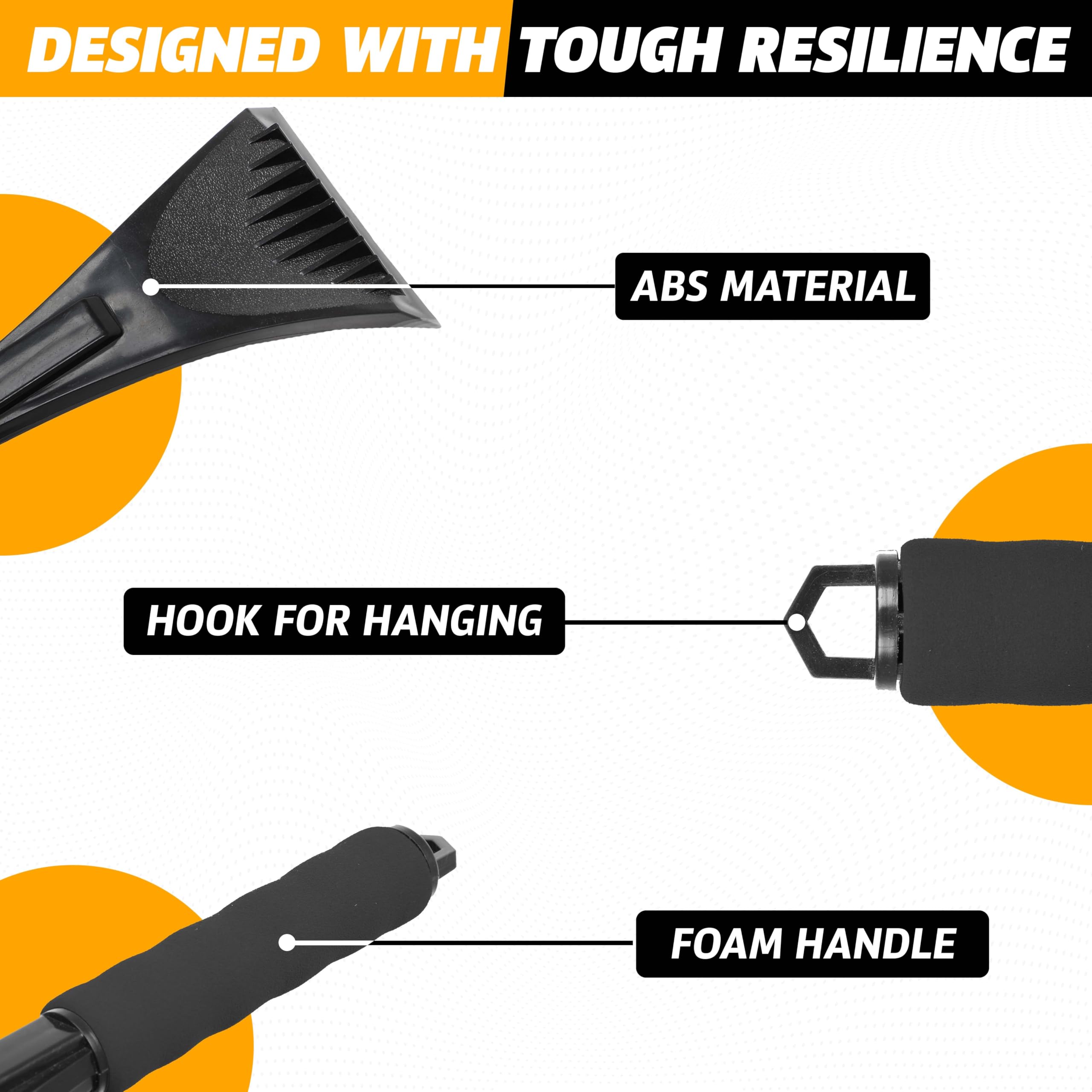 Durable Ice Scraper for Car Windshield, EcoNour 2 pack with ergonomic foam grip for snow and ice removal.