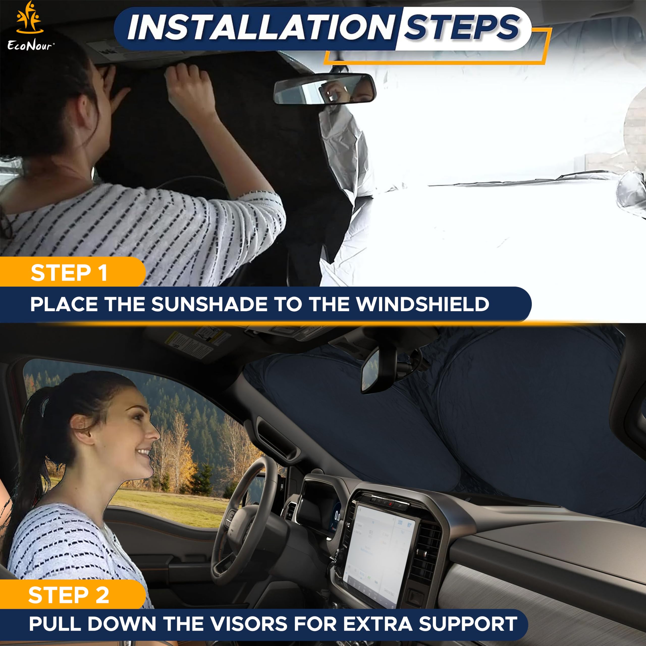 Truck Windshield Sun Shade – 69"x35" Reflective Sunshade for Truck Dashboard