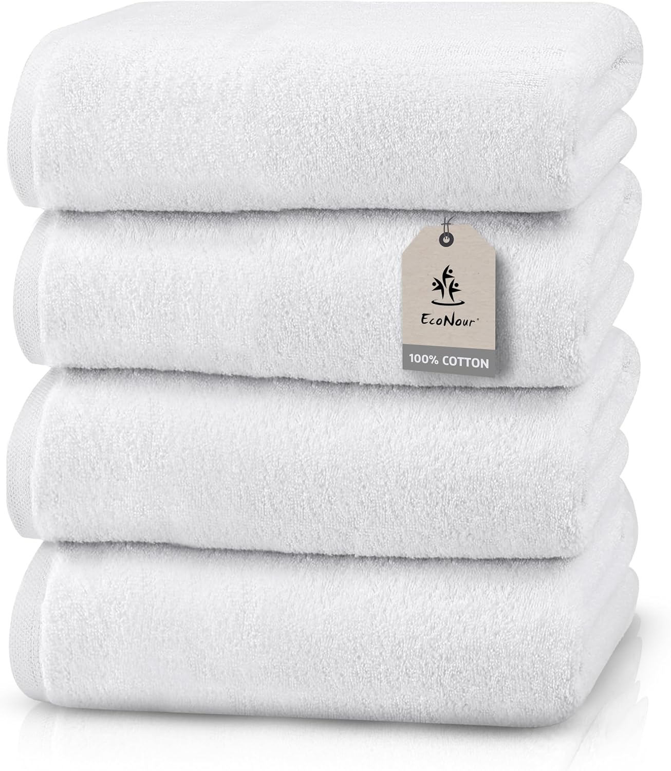 EcoNour Luxury 4-Pack White Turkish Cotton Bath Towels, 550 GSM 100% Cotton – 27x54 Inch, Ultra Soft, Quick Dry & Highly Absorbent for Bathroom, Gym & Travel