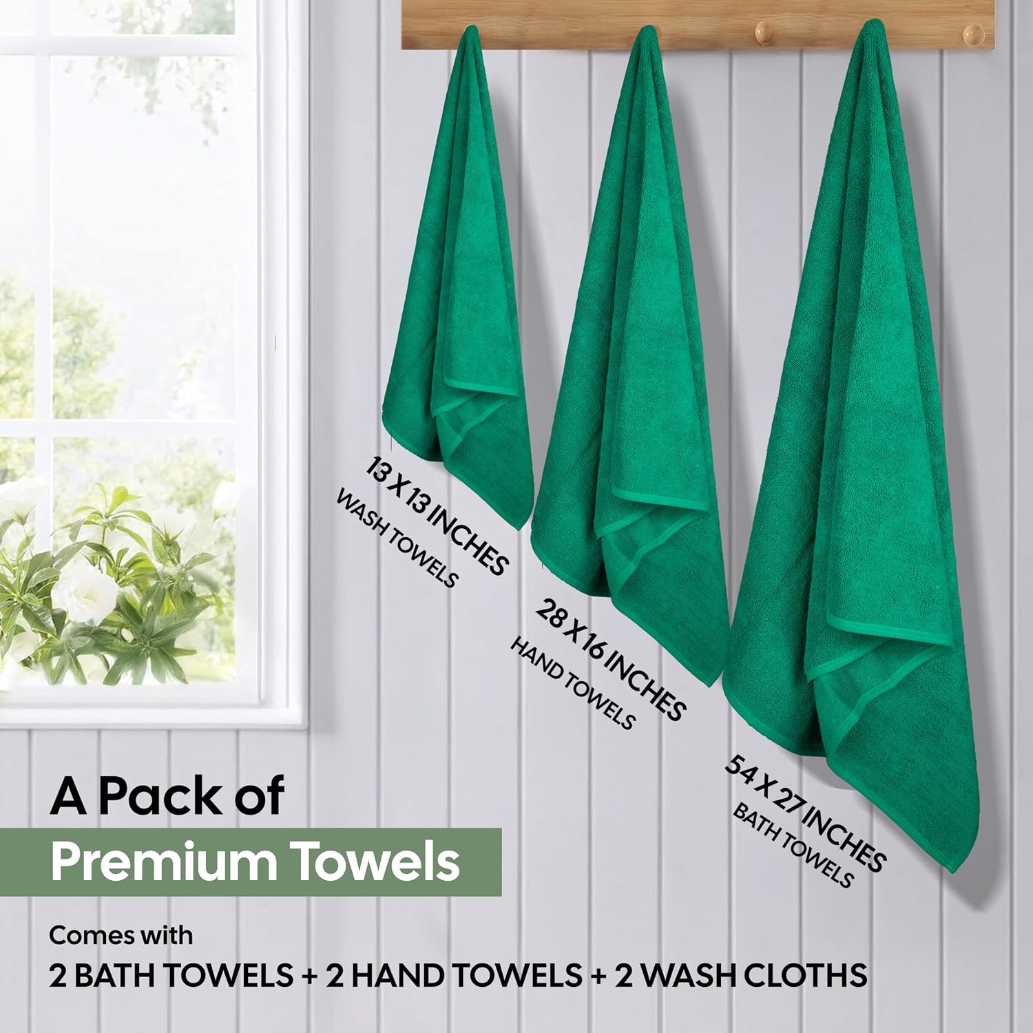 EcoNour Luxury 6-Piece Green Turkish Cotton Bath Towel Set – 550 GSM, 100% Cotton, Ultra Soft & Highly Absorbent