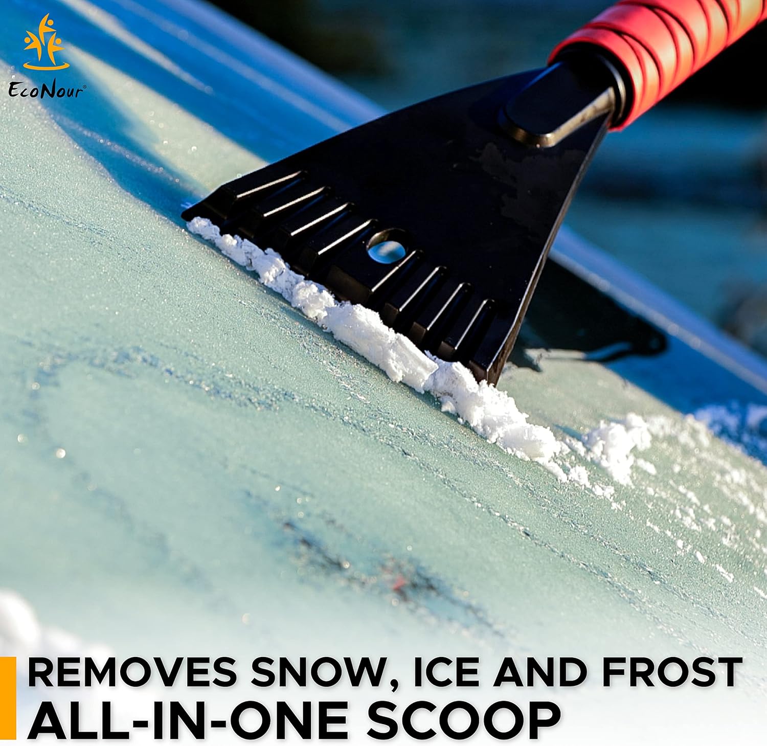 EcoNour 53" 3 in 1 Extendable Snow Brush with Ice Scraper for Car Windshield – Long Reach Car Tool