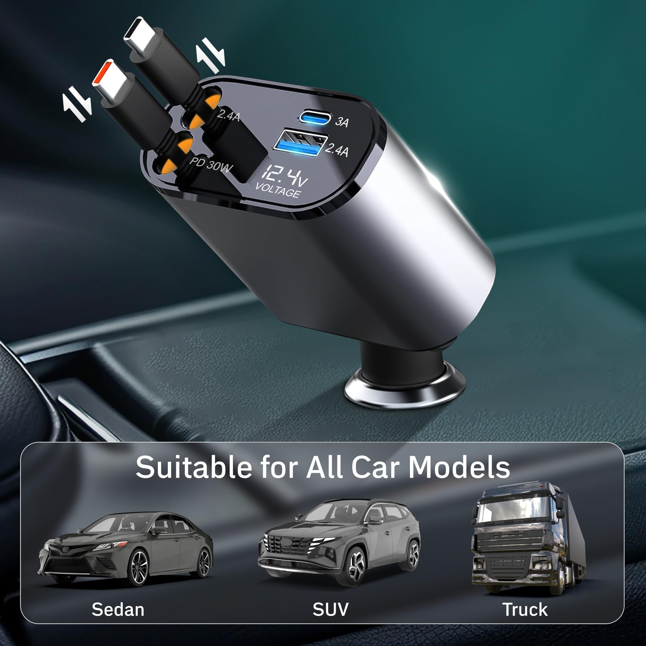 4-in-1 Car Charger PD30W with flexible and compact design