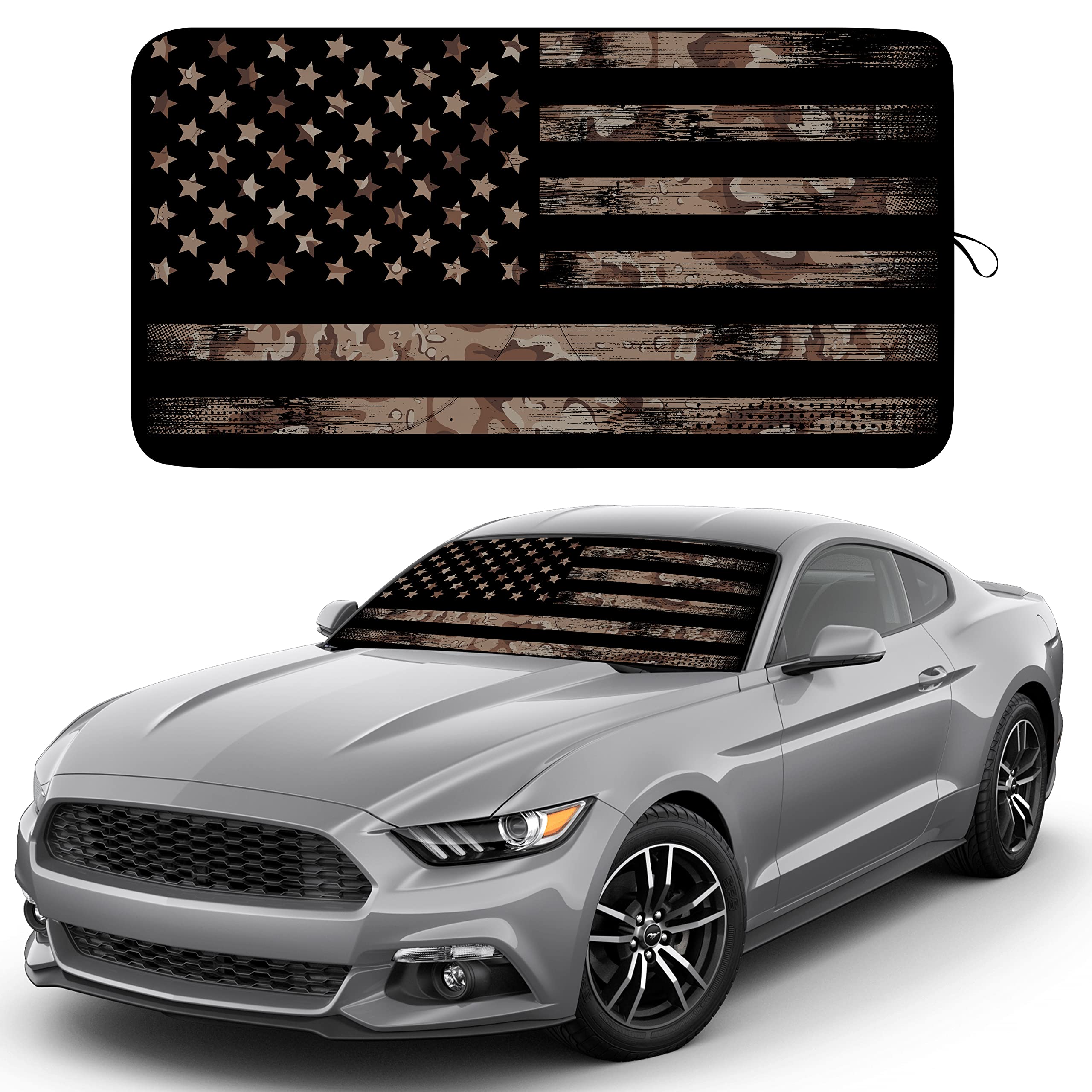 EcoNour Camouflage American Flag Windshield Sun Shade 64"x33" for cars