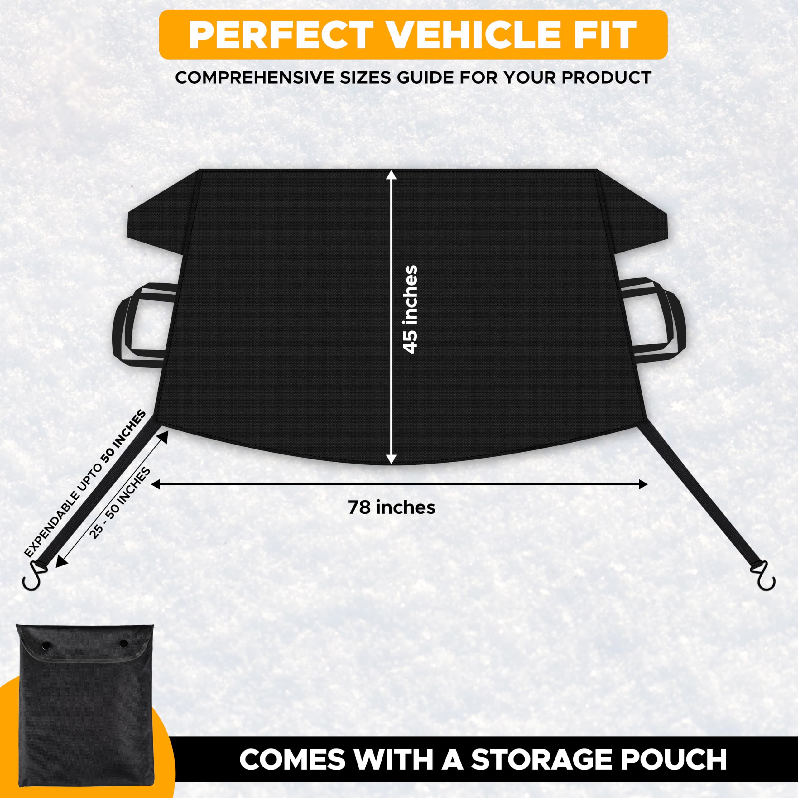 Durable waterproof windshield snow cover XX-Large size 78"x45".