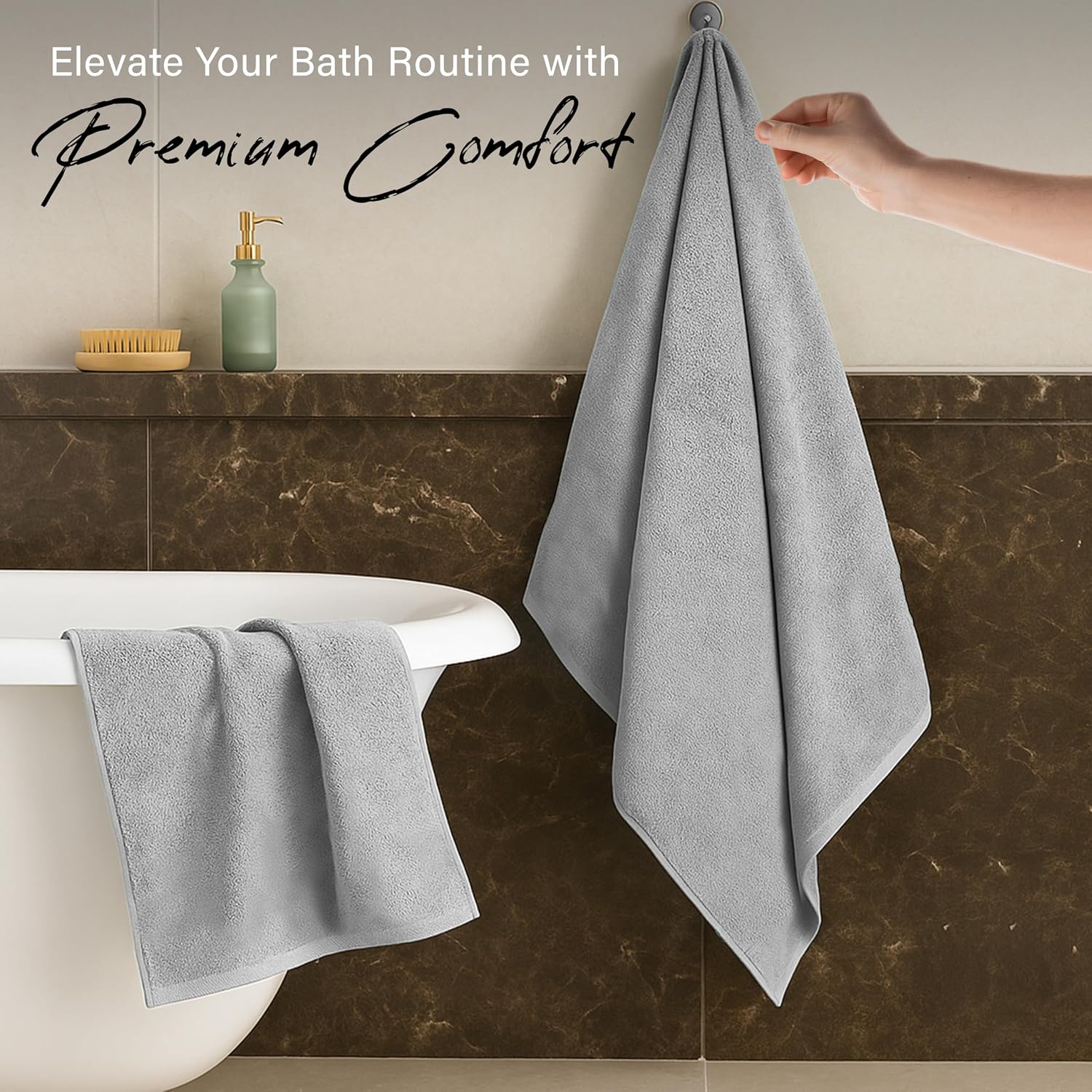 EcoNour Luxury 6 Pack Grey Turkish Cotton Bath Towels – 550 GSM 100% Cotton, 2 Bath Towels, 2 Hand Towels & 2 Washcloths, Ultra Soft, Highly Absorbent & Quick Dry, Spa & Hotel Quality
