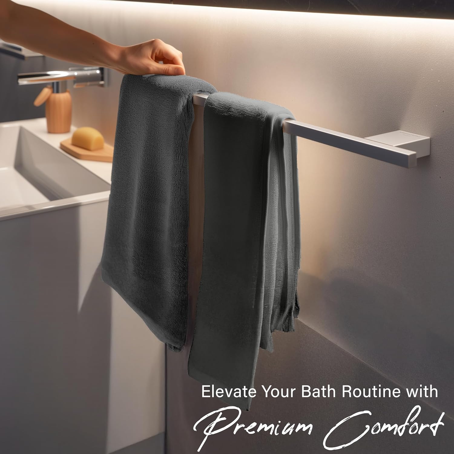 EcoNour Luxury 4-Pack Dark Grey Turkish Cotton Bath Towels, 550 GSM 100% Cotton – 27x54 Inch, Ultra Soft, Quick Dry & Highly Absorbent