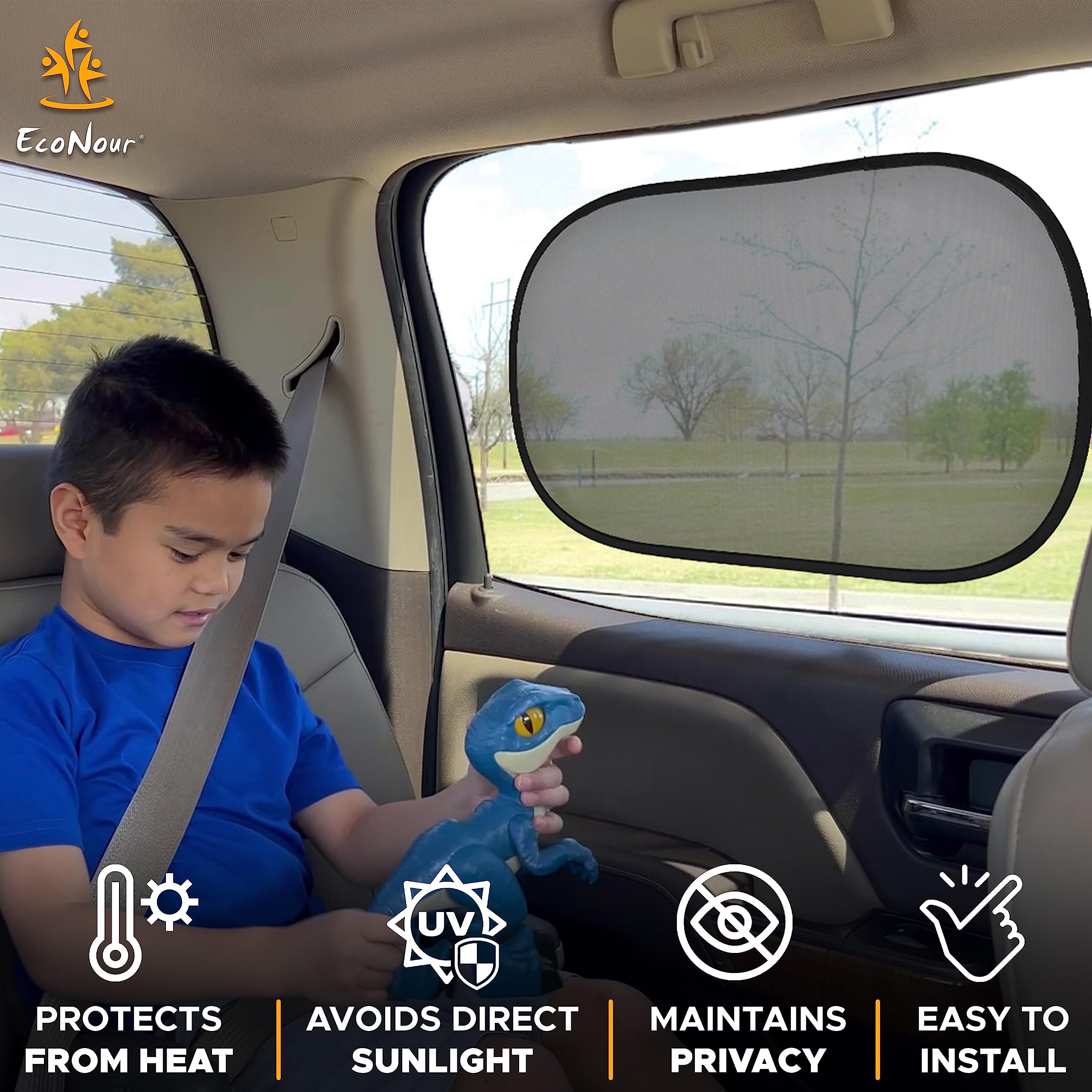 Car Window Shades for Baby (4 Pack) | EcoNour Medium 20"x12" Side Sunshades for Cars