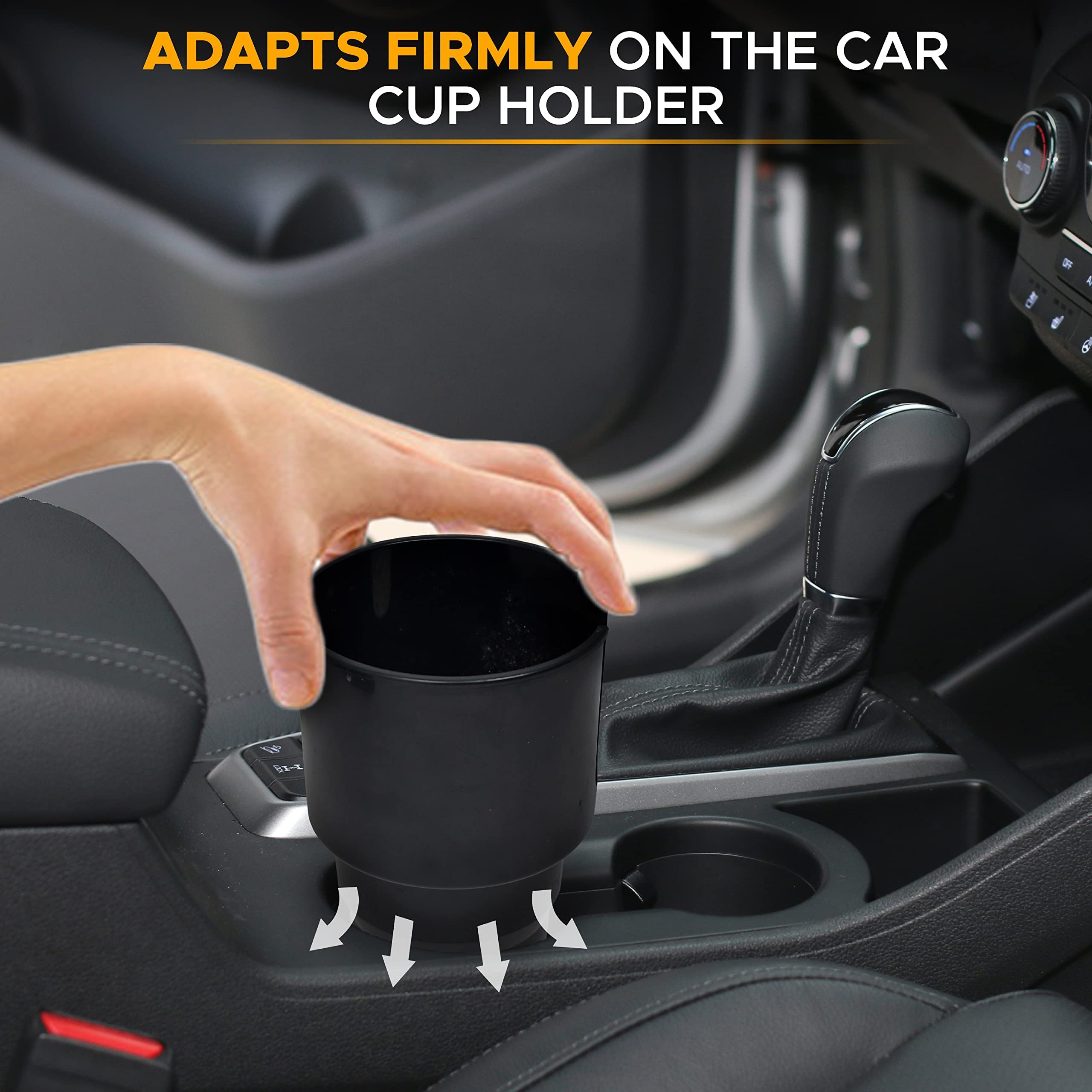 Car Cup Holder Expander by EcoNour, black adjustable drink and phone holder for vehicles