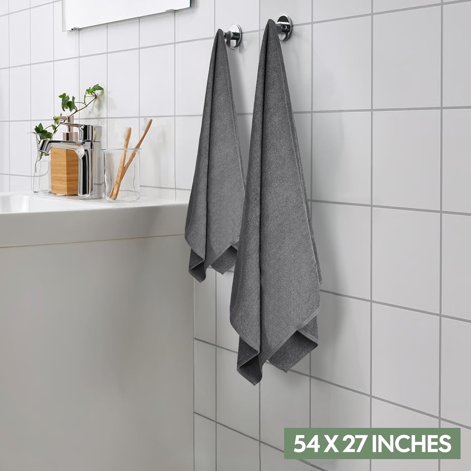 EcoNour Luxury 4-Pack Dark Grey Turkish Cotton Bath Towels, 550 GSM 100% Cotton – 27x54 Inch, Ultra Soft, Quick Dry & Highly Absorbent