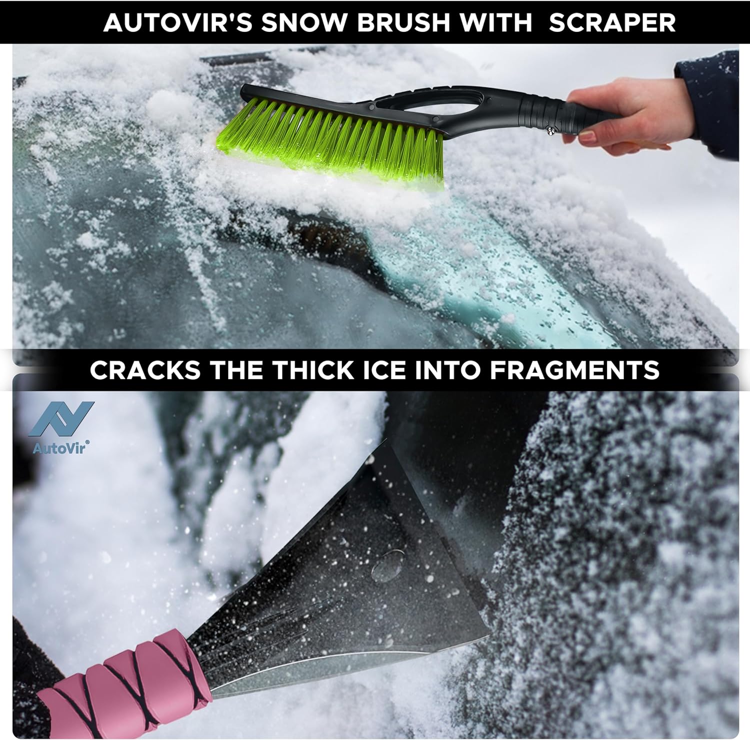 27" Snow Brush and Ice Scrapers for Car – Heavy-Duty 3 Pack in Green, Blue & Pink