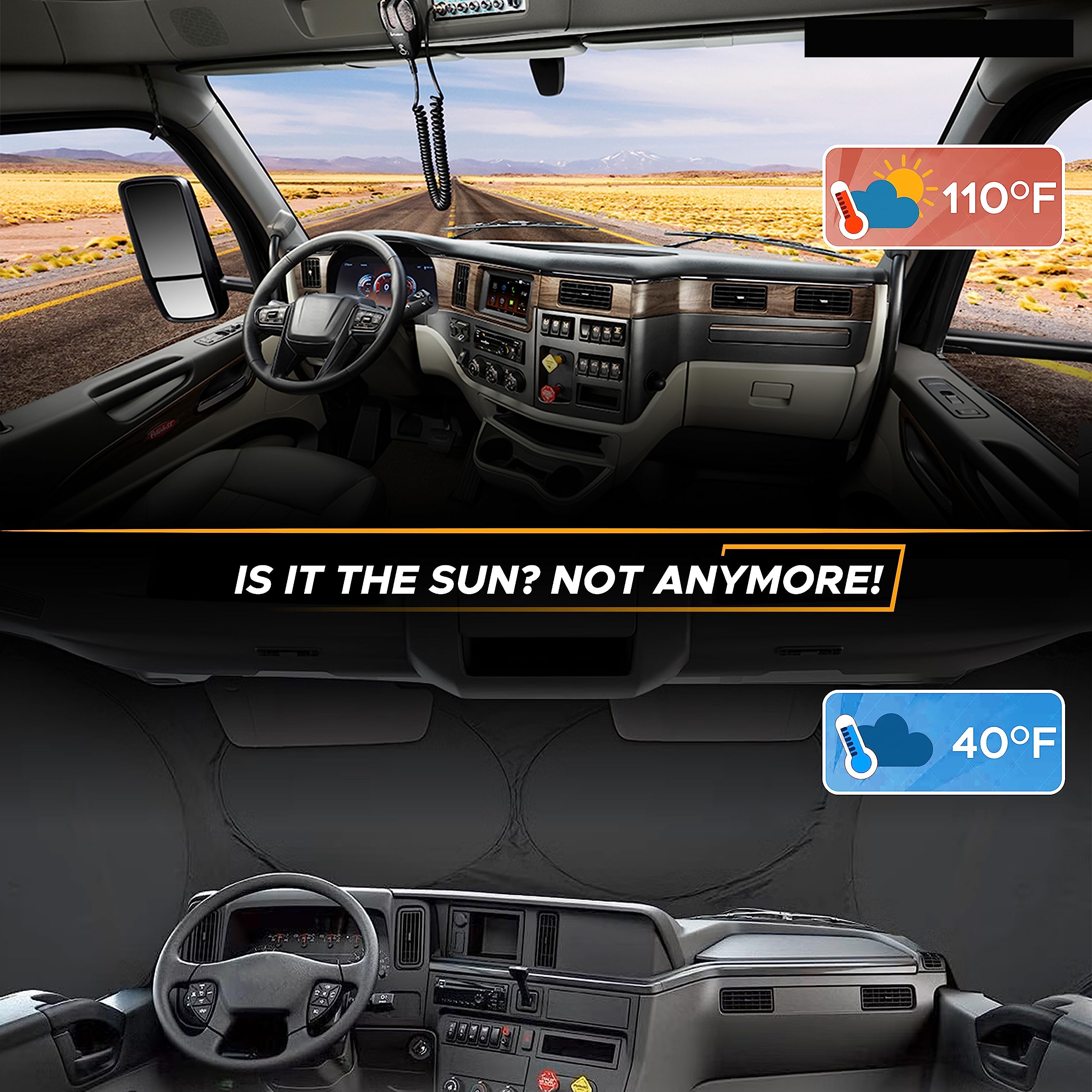 Semi-Truck Windshield Sun Shade Easy Install with 2 Rings