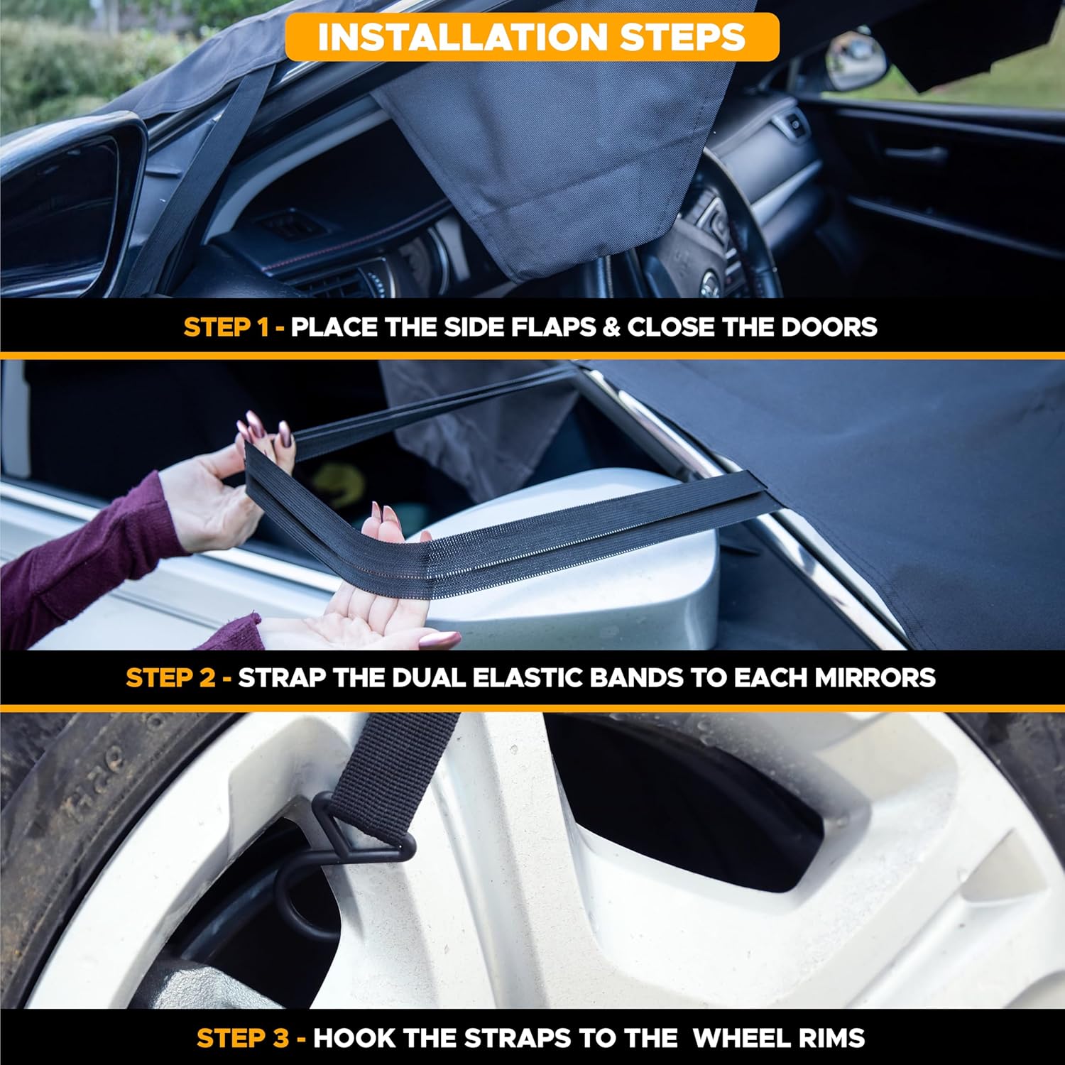 EcoNour Windshield Snow Cover with S-Hooks | Heavy-Duty 600D Oxford Fabric | Waterproof Winter Car Windshield Cover for Pickup Trucks, SUVs & Vans | All-Weather Protection | XL (74"x43")