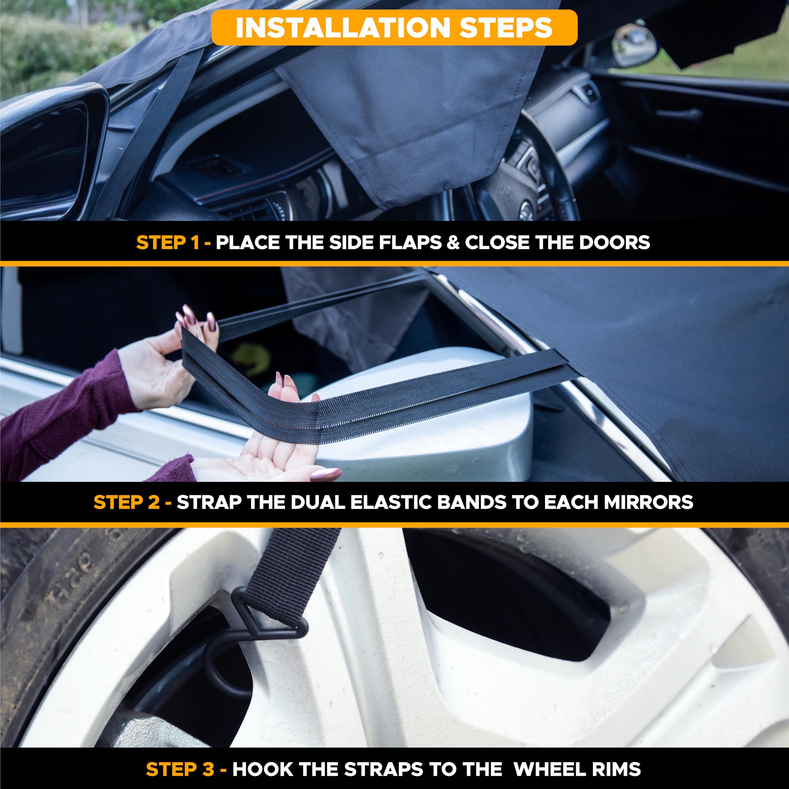 Heavy-duty windshield snow cover XX-Large for vans and SUVs.