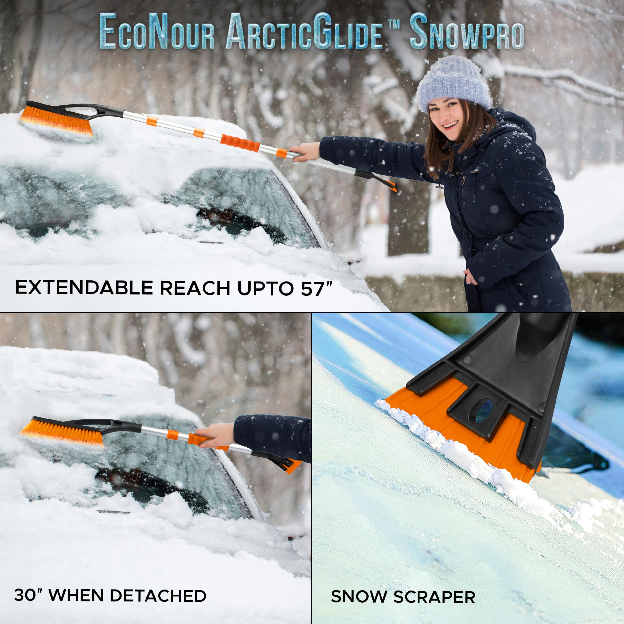 Detachable Snow Brush with Ice Scraper 57" for Cars SUVs Trucks EcoNour