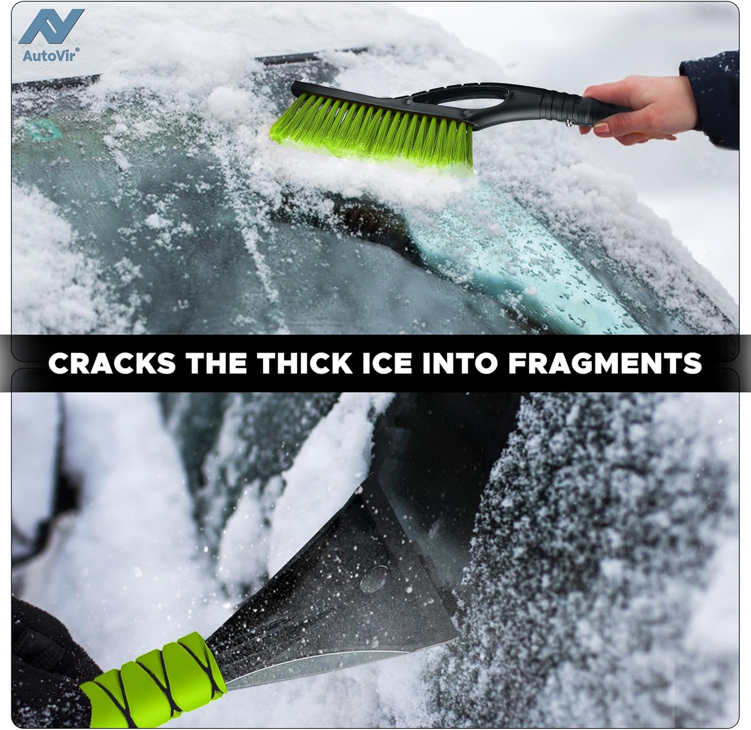Snow Brush & Ice Scraper for Car Windshield 27" (Green) | EcoNour – Winter Car Accessory