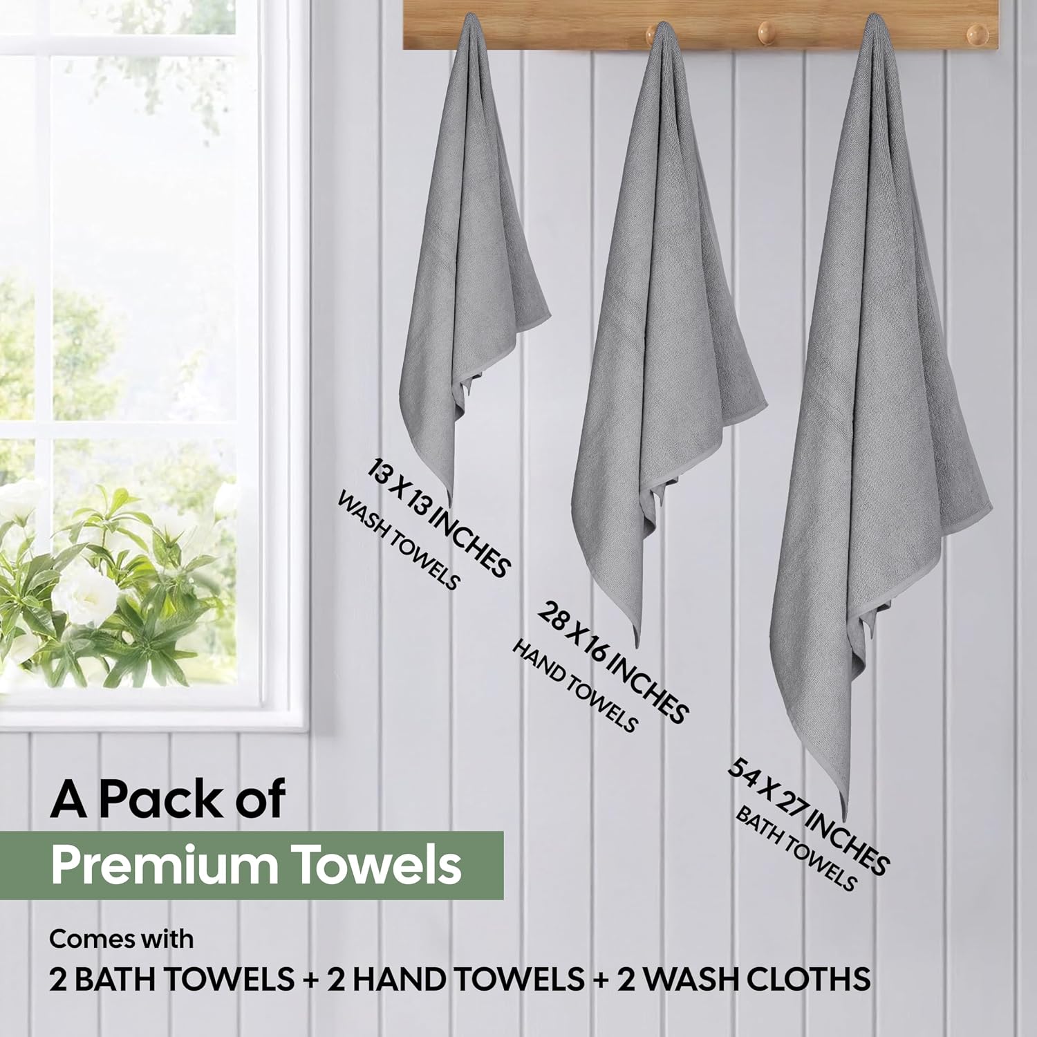 EcoNour Luxury 6 Pack Grey Turkish Cotton Bath Towels – 550 GSM 100% Cotton, 2 Bath Towels, 2 Hand Towels & 2 Washcloths, Ultra Soft, Highly Absorbent & Quick Dry, Spa & Hotel Quality