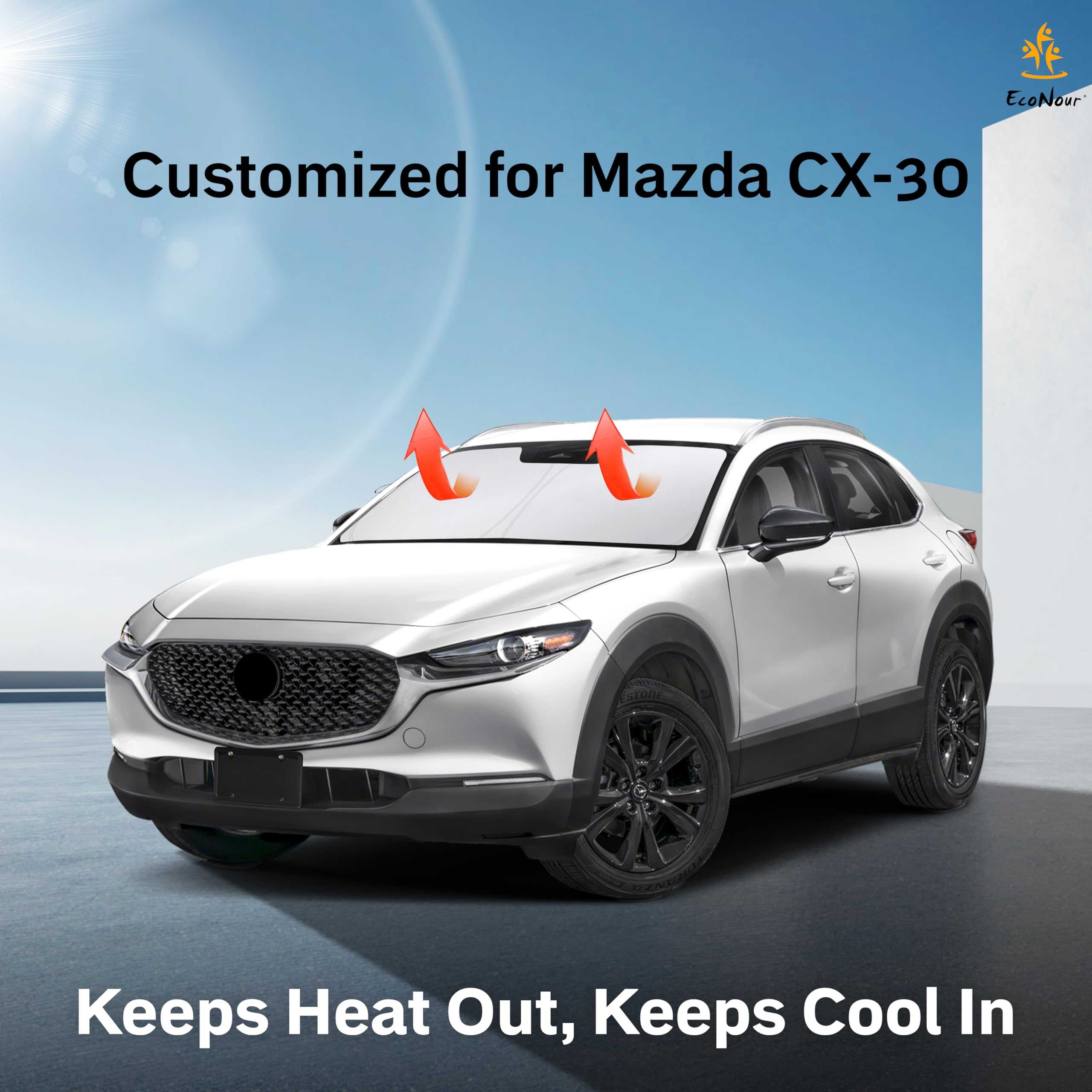 EcoNour Mazda CX-30 Windshield Sunshade (2020–2025) – Durable 240T polyester car sun visor for UV and heat protection.