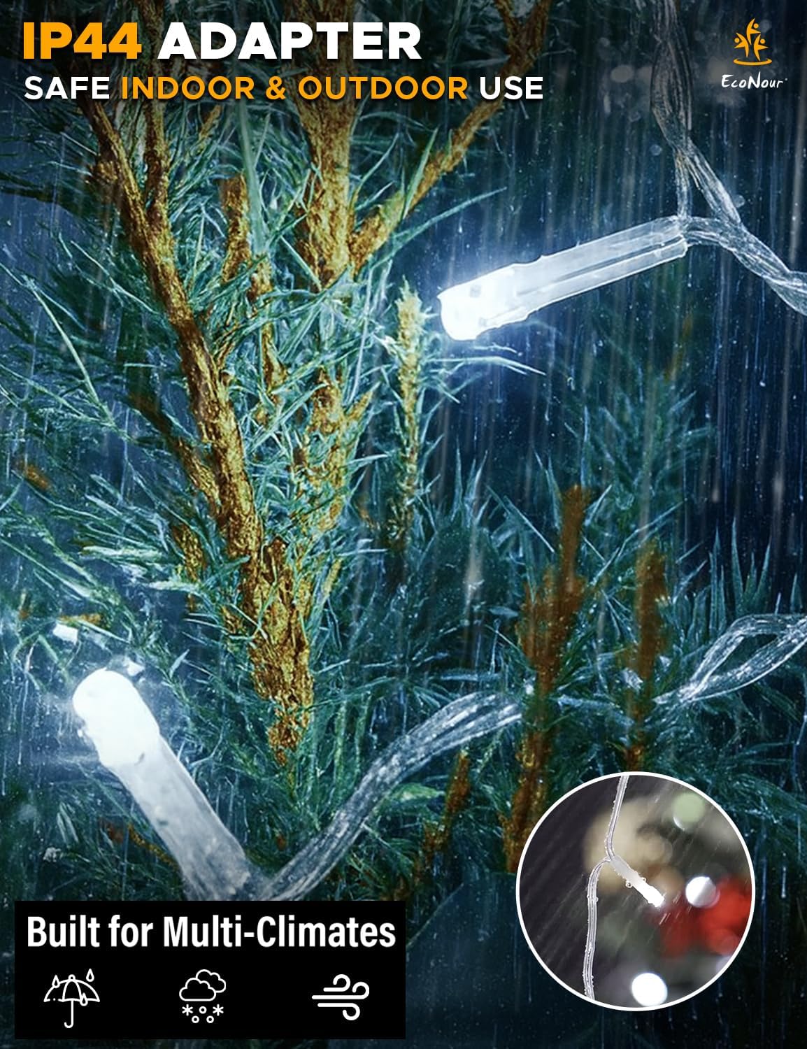 EcoNour Icicle Lights for Outside | 360 LED Icicle Christmas Lights Outdoor with 8 Modes, Connectable String Light with Timer, Memory Function, Waterproof Twinkle Outdoor Christmas lights - Cool White